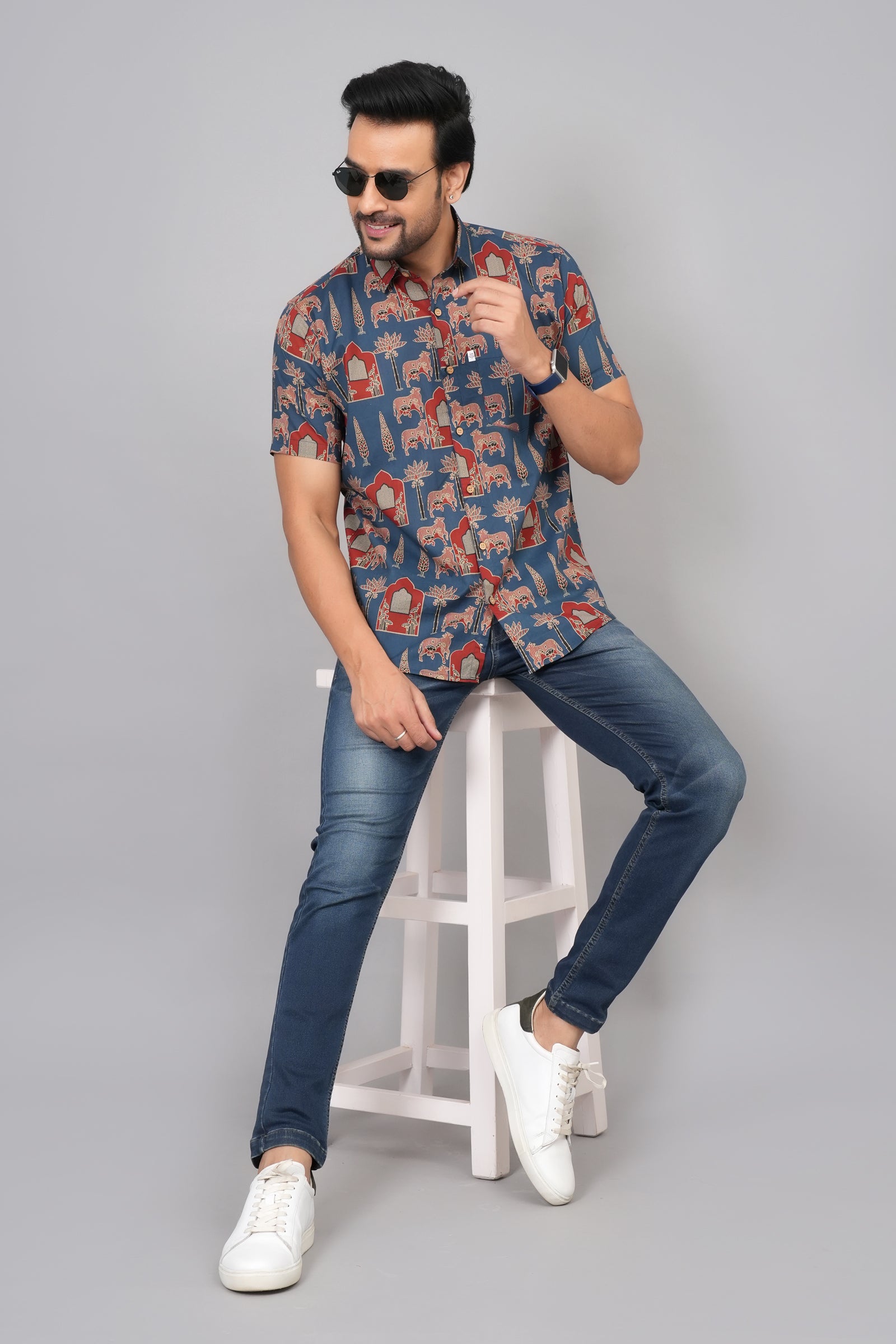 Men by House of Gulab Short Sleeves Cotton Shirt