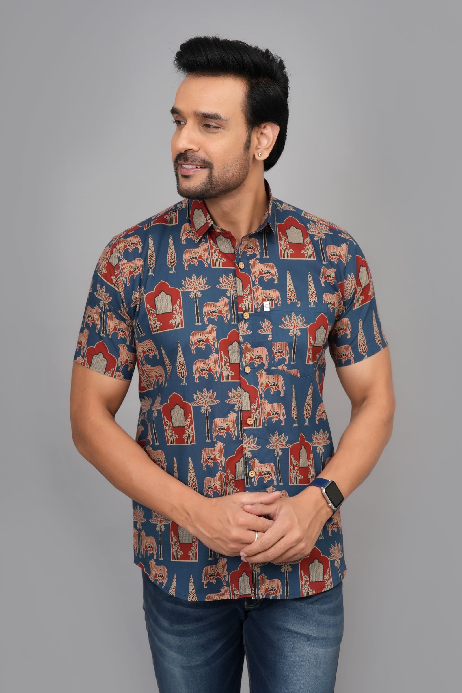 Men by House of Gulab Short Sleeves Cotton Shirt