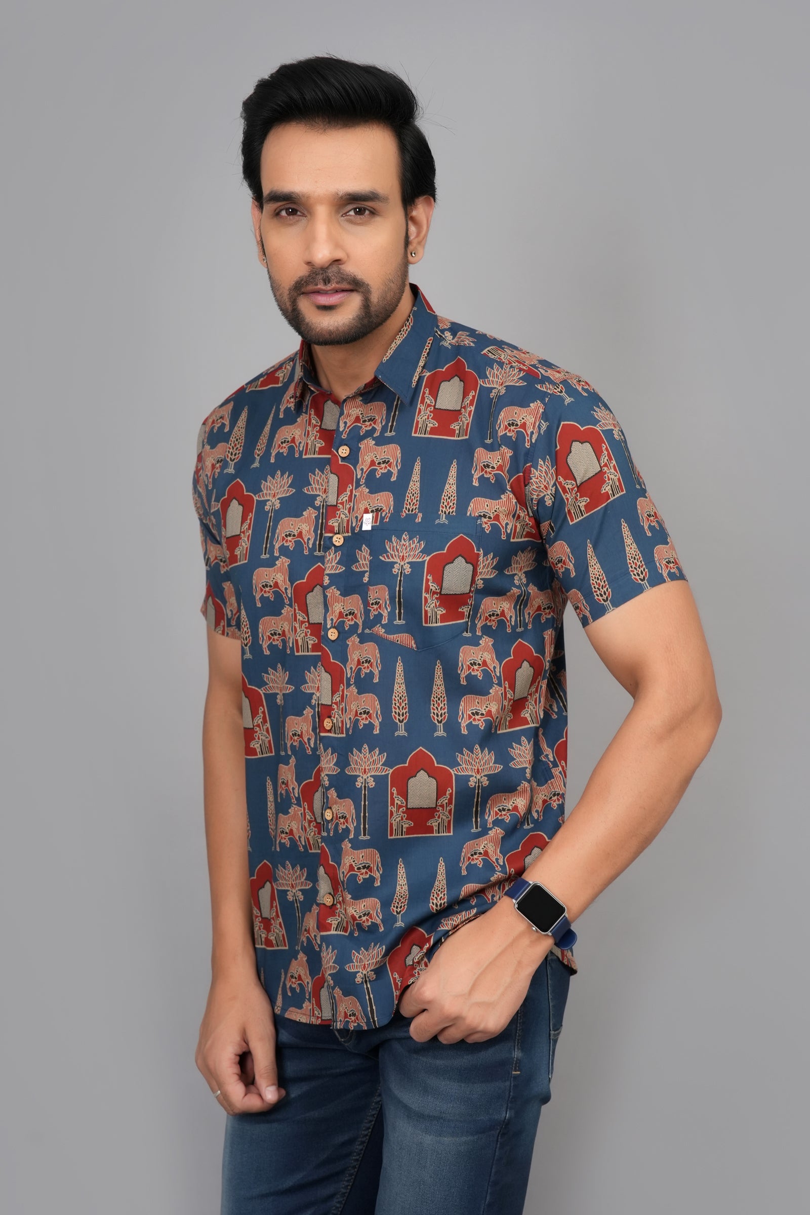 Men by House of Gulab Short Sleeves Cotton Shirt