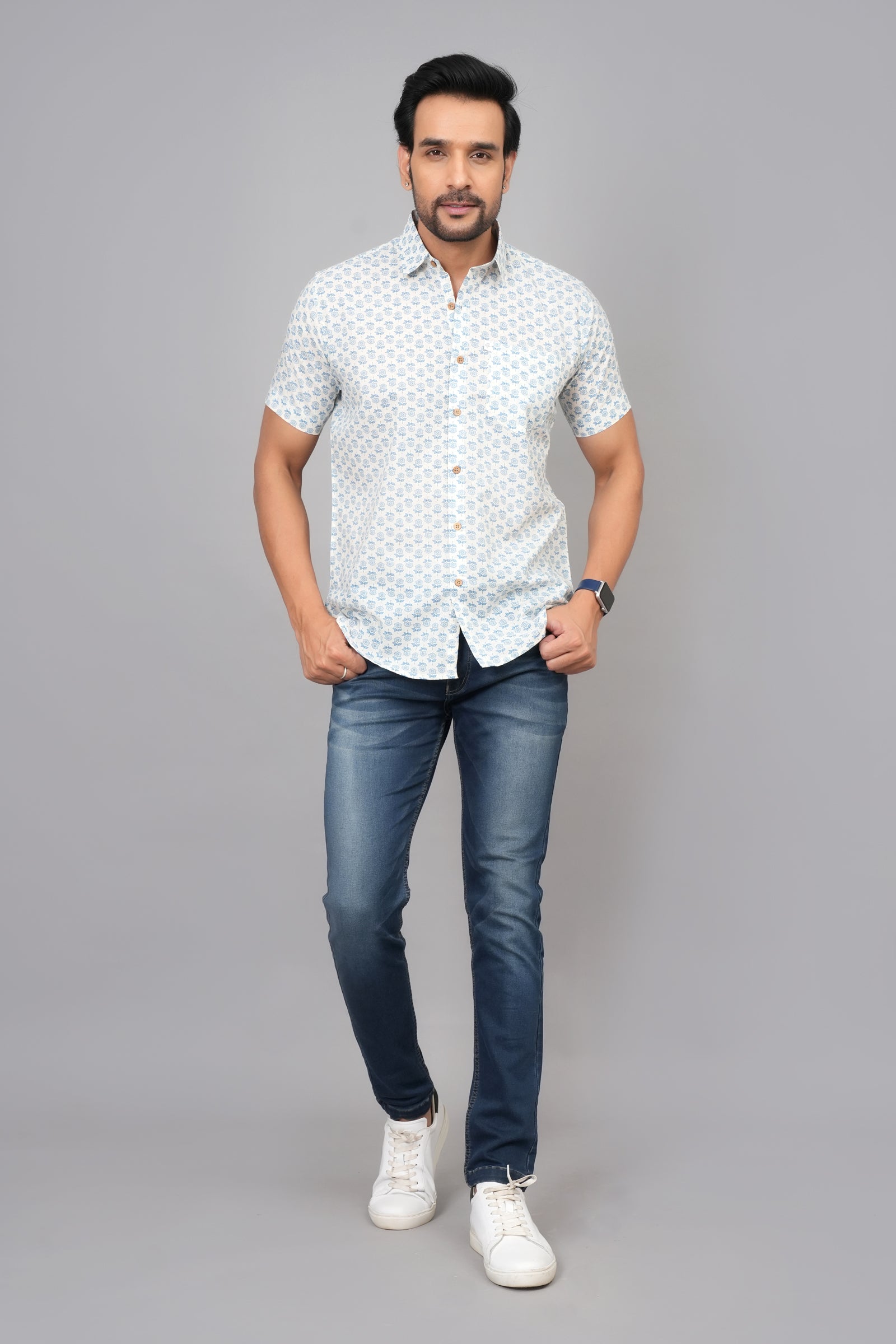 Men by House of Gulab Short Sleeves Cotton Shirt