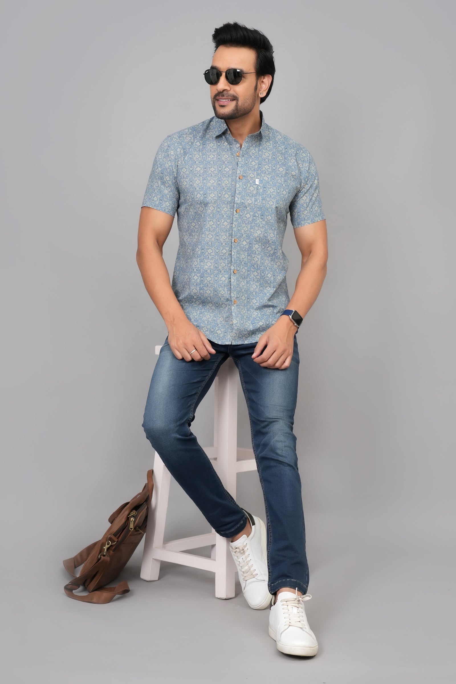 Men by House of Gulab Short Sleeves Cotton Shirt