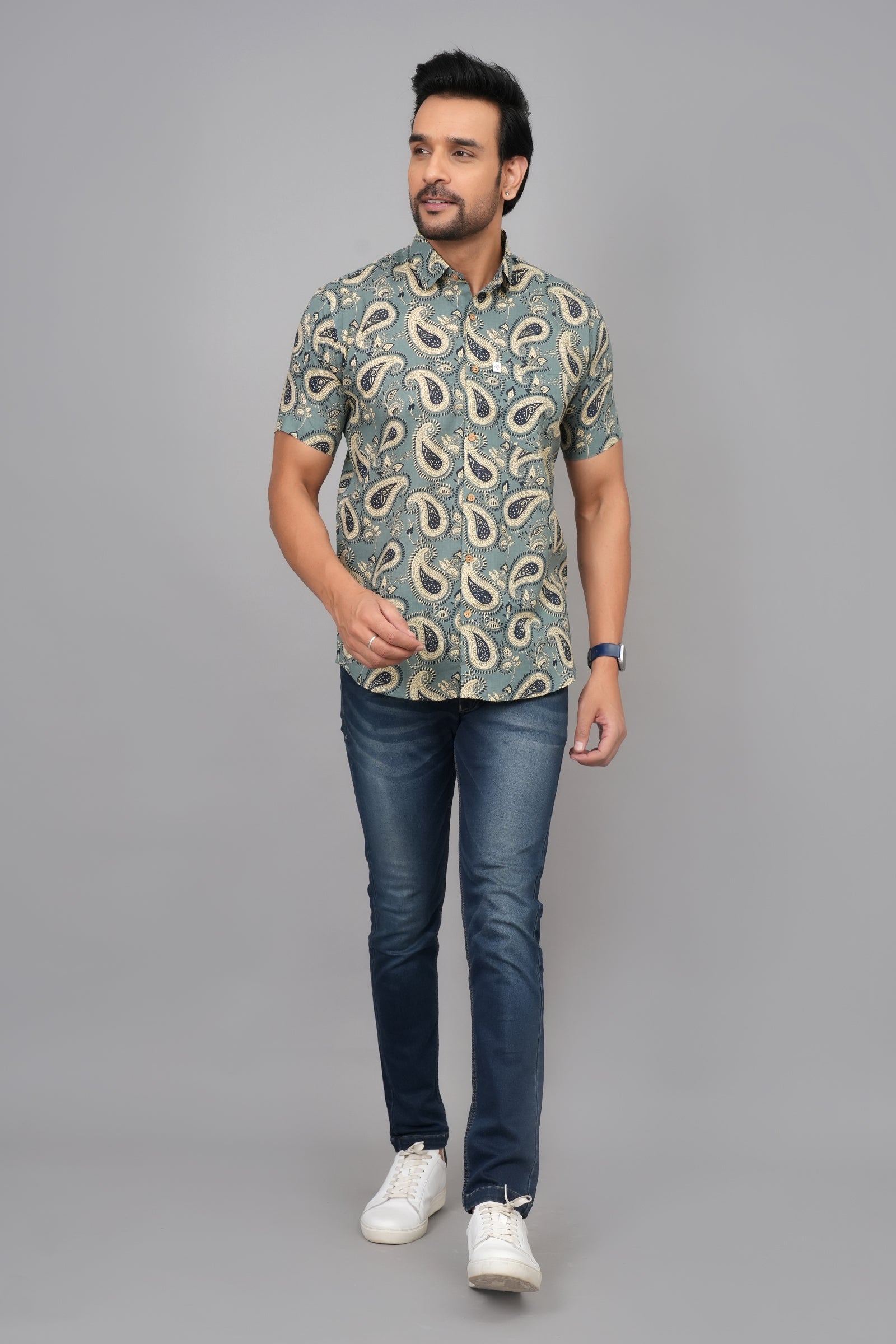 Men by House of Gulab Short Sleeves Cotton Shirt