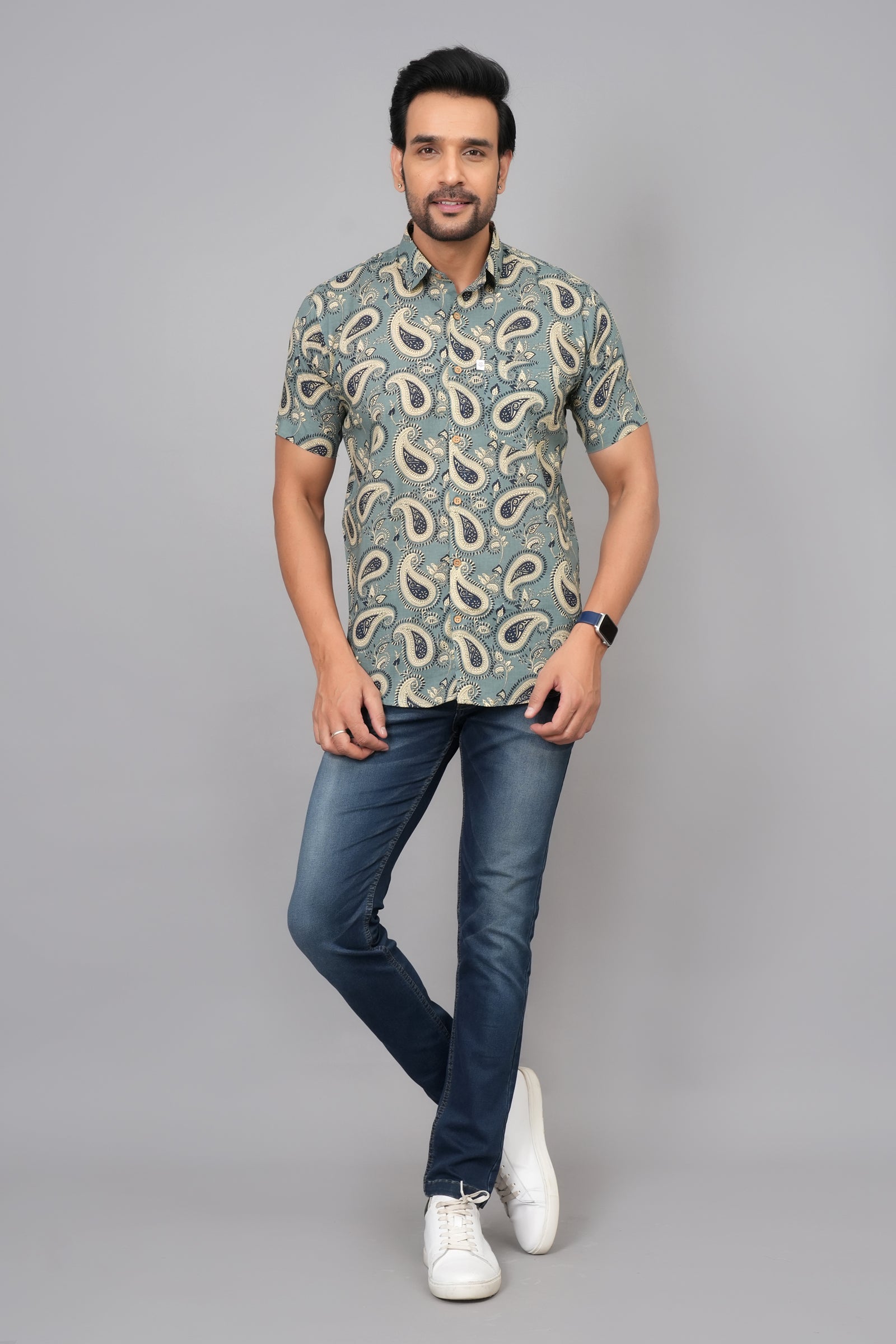 Men by House of Gulab Short Sleeves Cotton Shirt