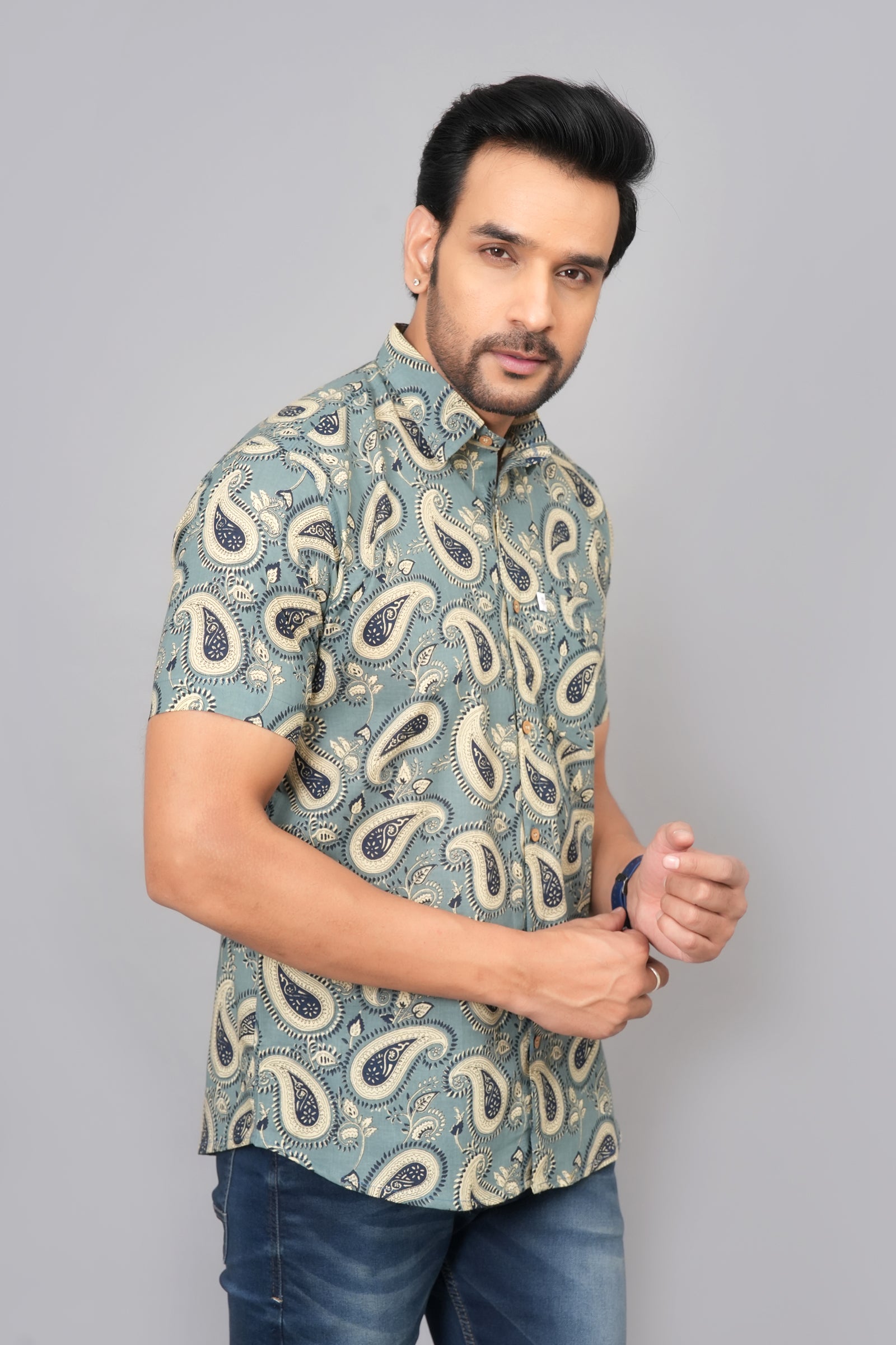 Men by House of Gulab Short Sleeves Cotton Shirt