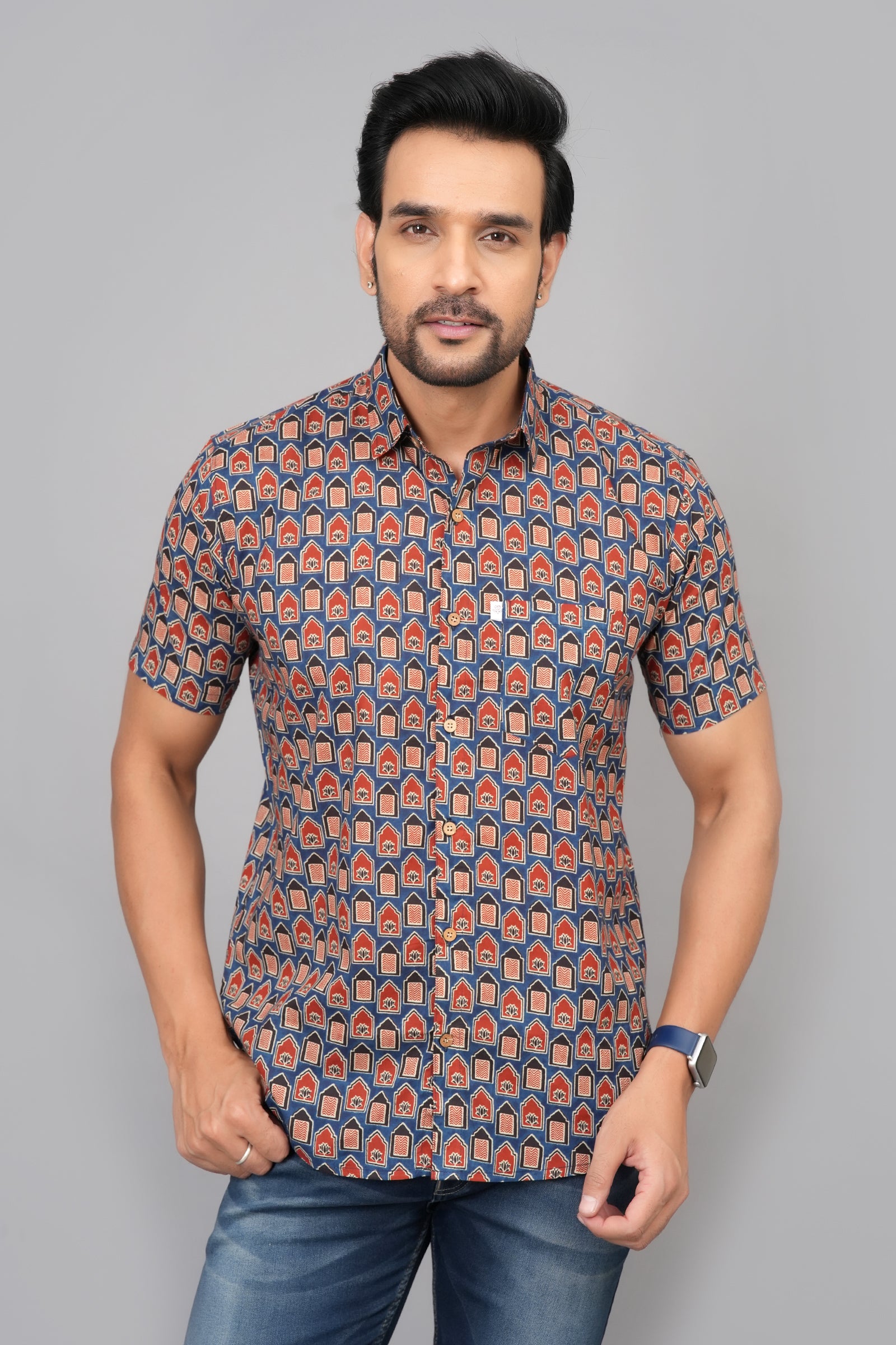 Men by House of Gulab Short Sleeves Cotton Shirt