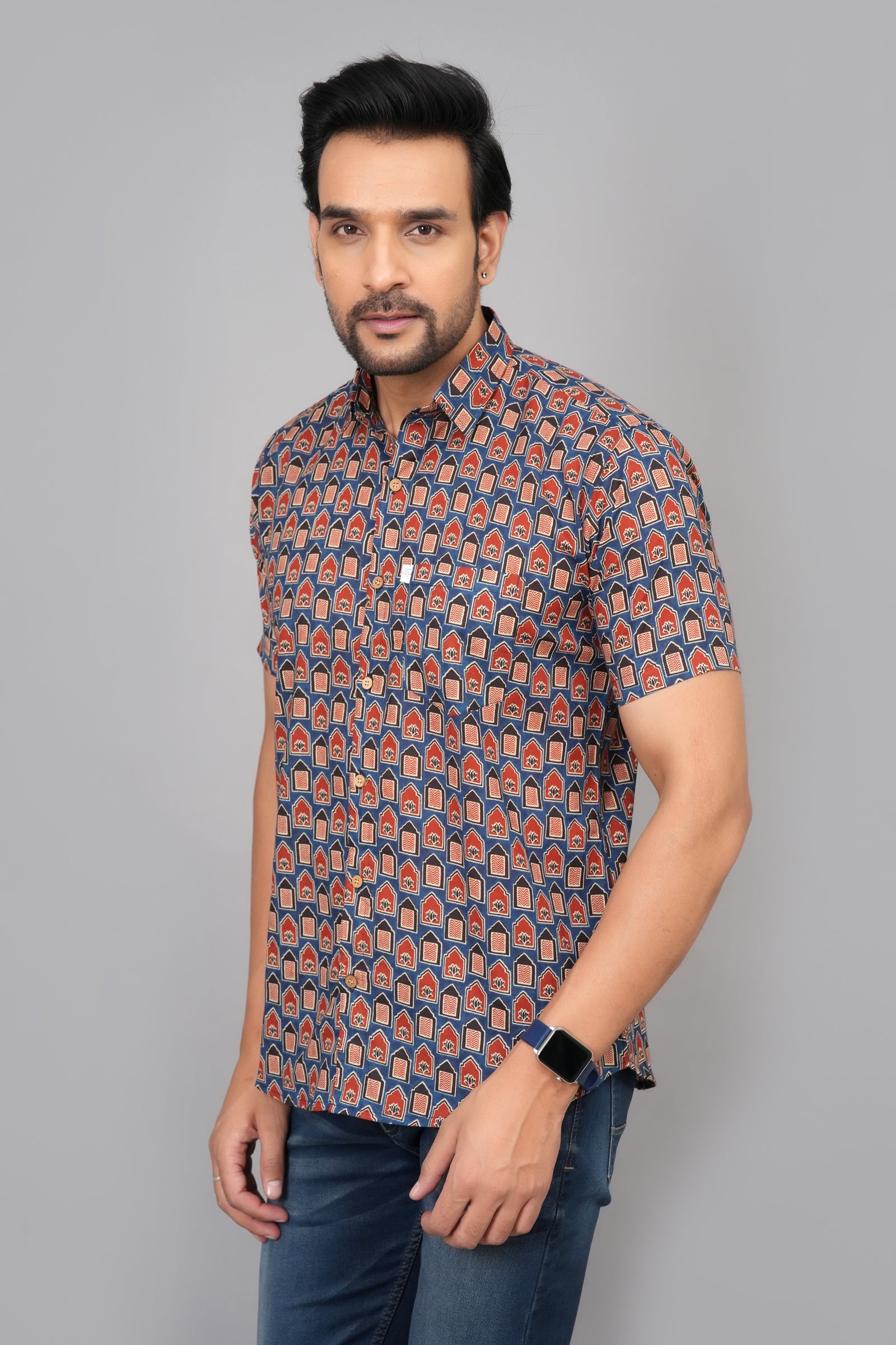 Men by House of Gulab Short Sleeves Cotton Shirt