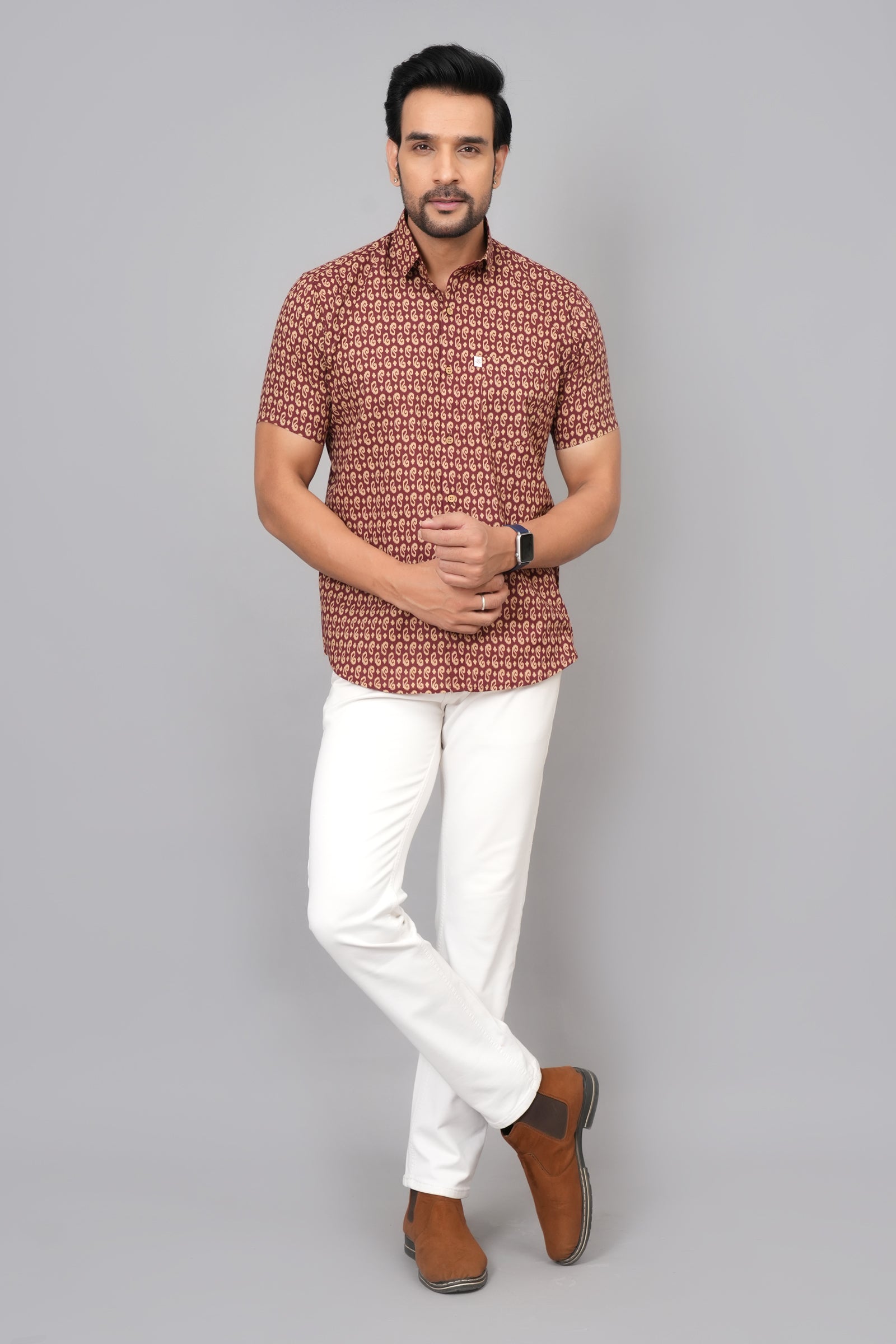 Men by House of Gulab Short Sleeves Cotton Shirt
