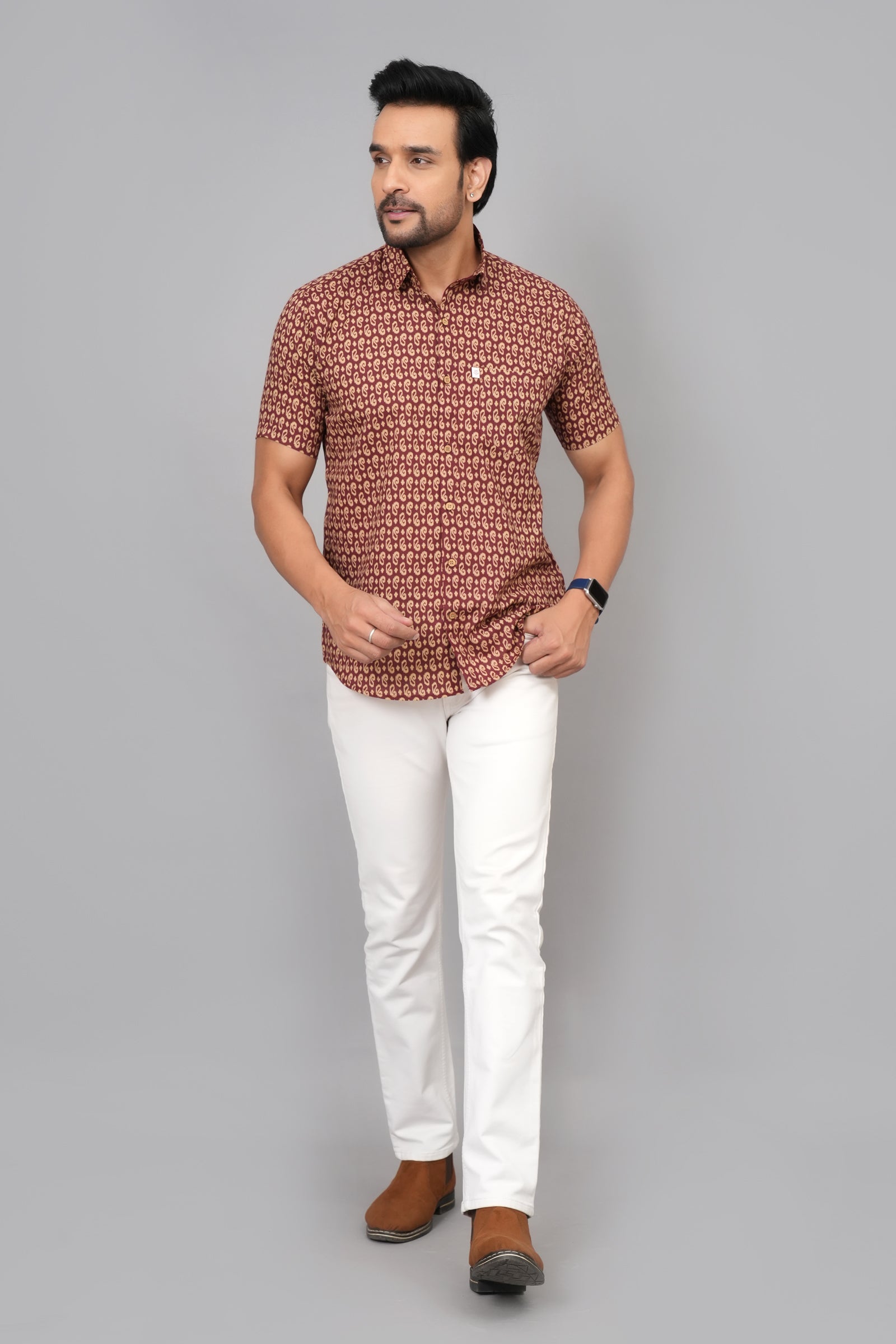 Men by House of Gulab Short Sleeves Cotton Shirt