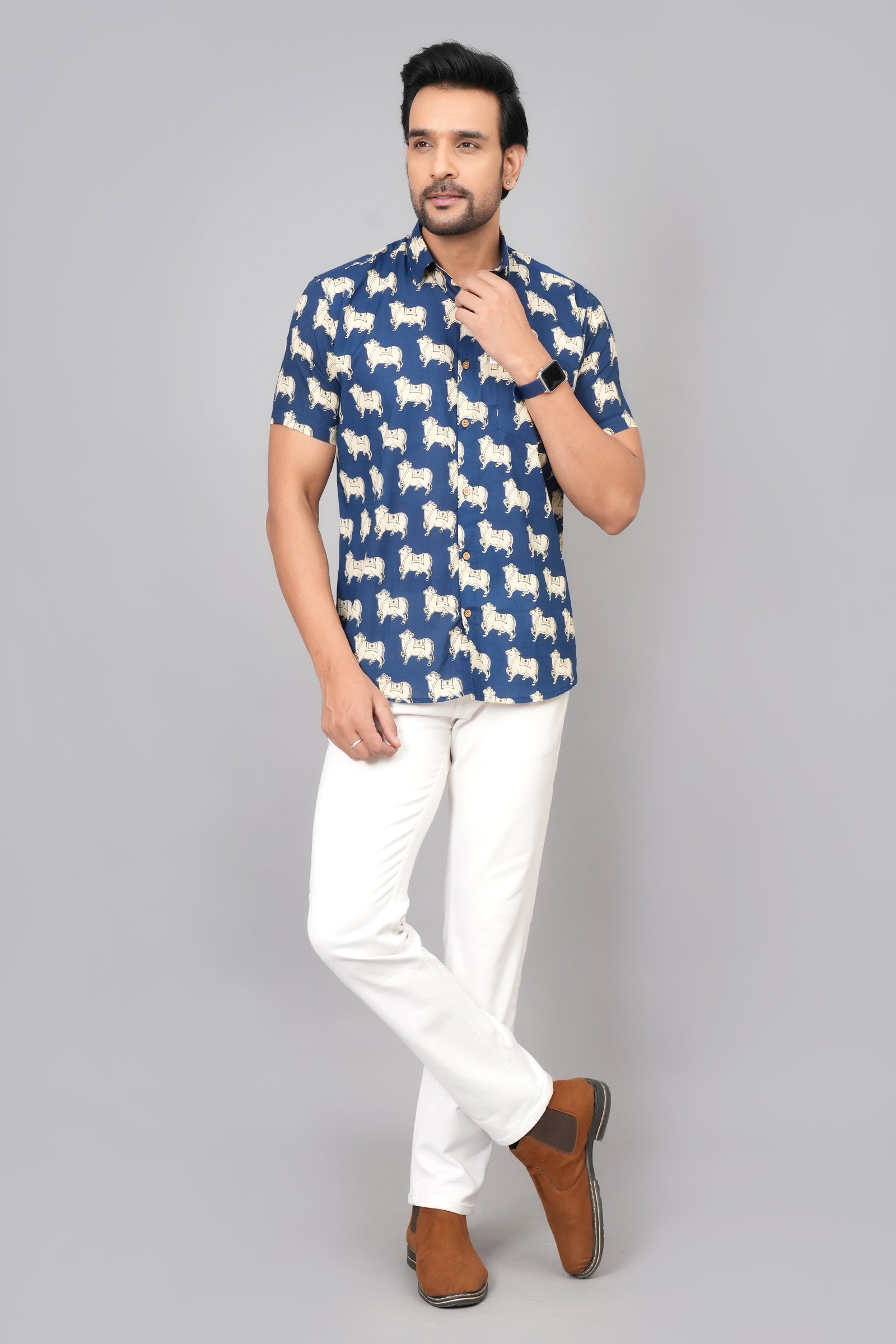 Men by House of Gulab Short Sleeves Cotton Shirt