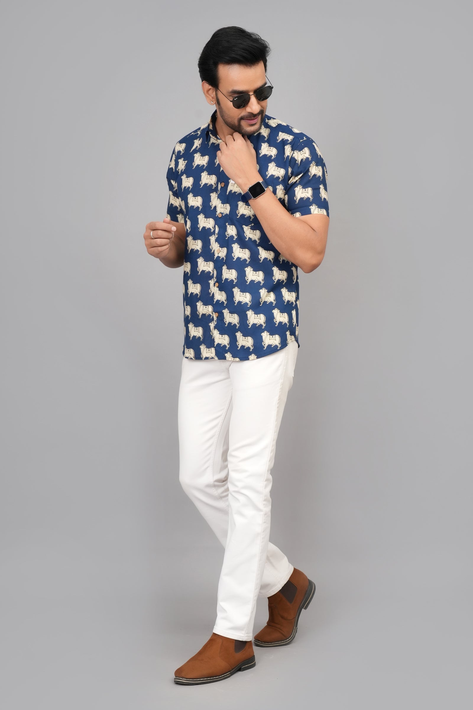 Men by House of Gulab Short Sleeves Cotton Shirt