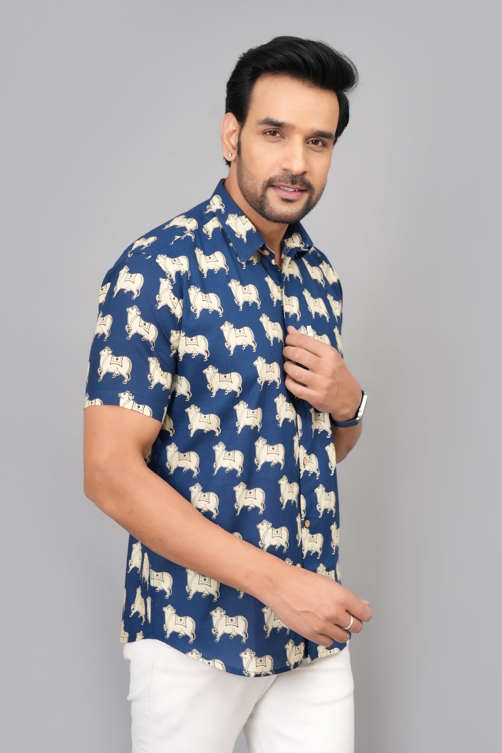 Men by House of Gulab Short Sleeves Cotton Shirt