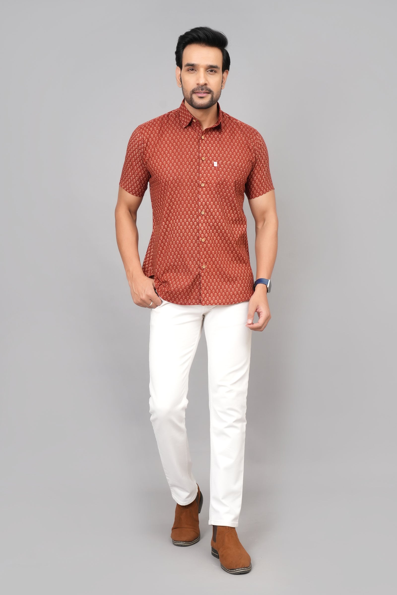 Men by House of Gulab Short Sleeves Cotton Shirt
