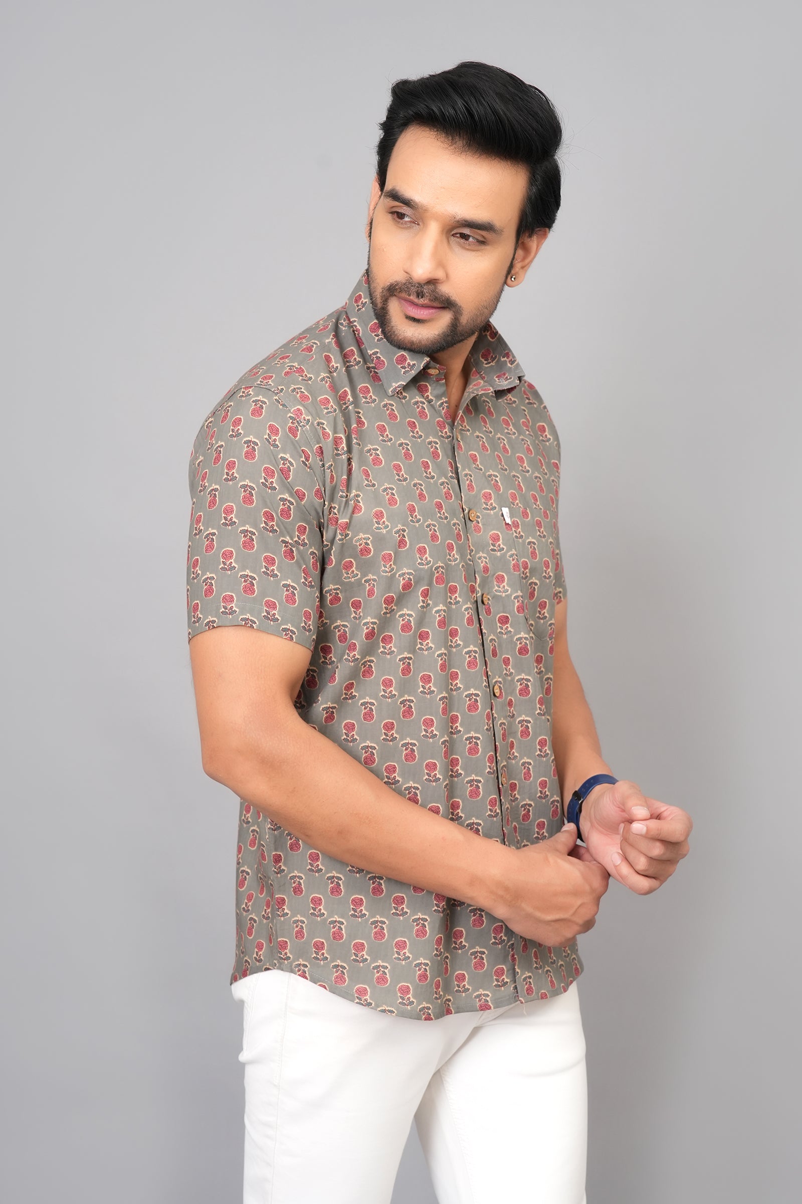 Men by House of Gulab Short Sleeves Cotton Shirt