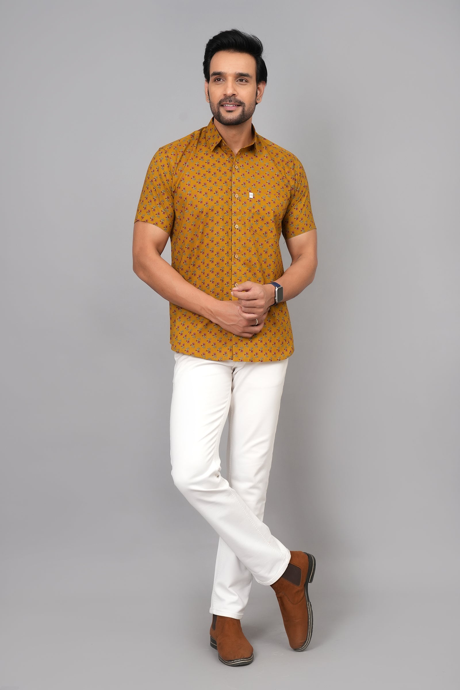 Men by House of Gulab Short Sleeves Cotton Shirt