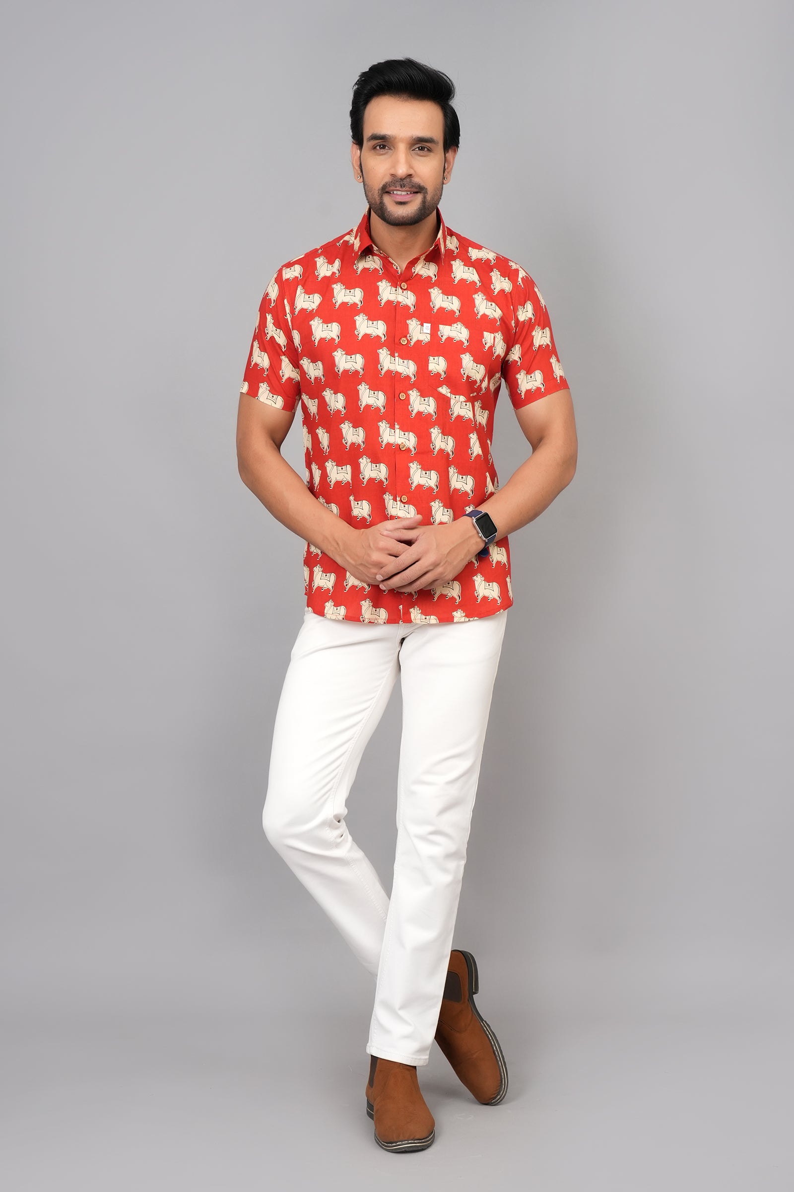 Men by House of Gulab Short Sleeves Cotton Shirt