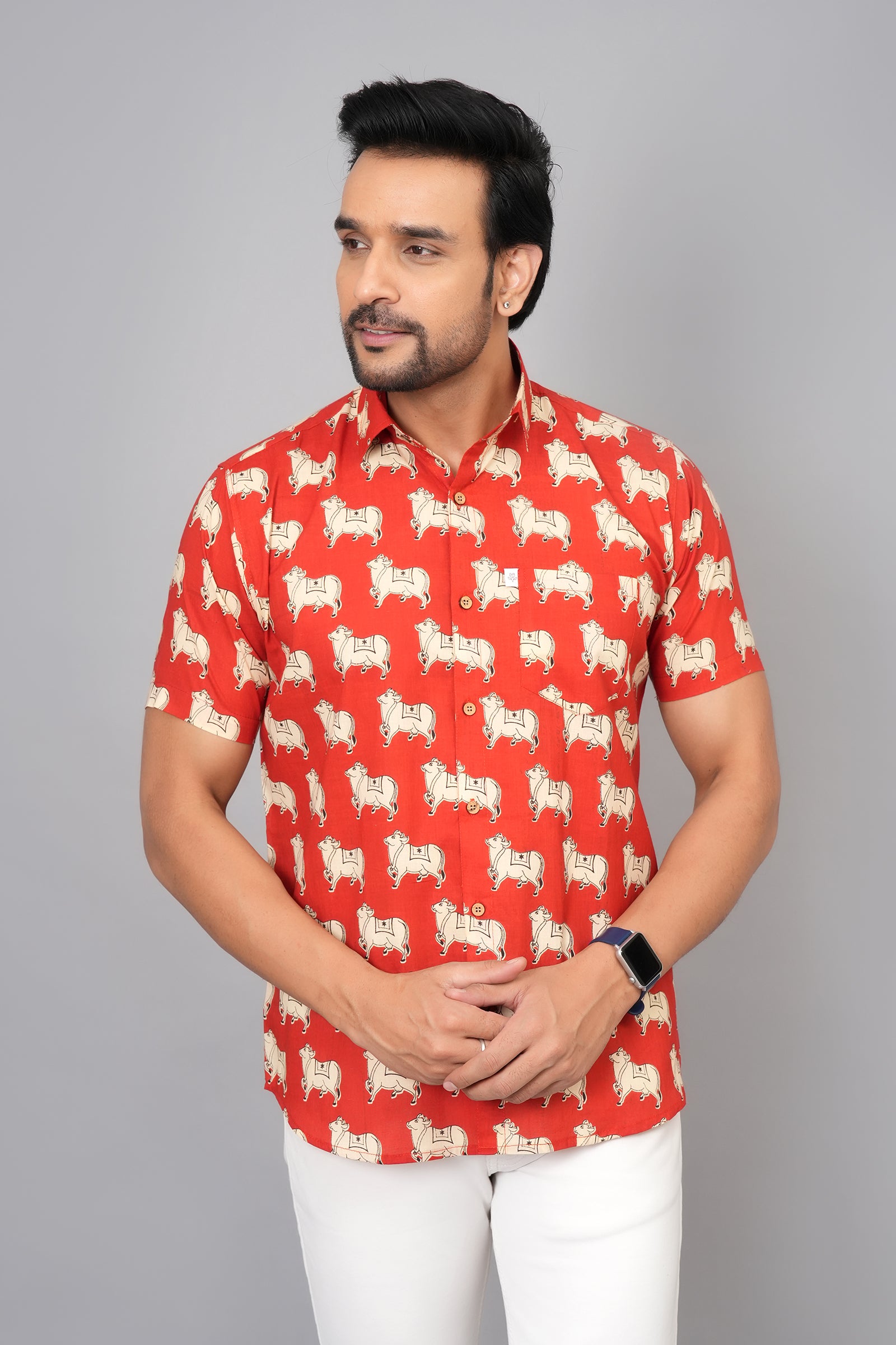 Men by House of Gulab Short Sleeves Cotton Shirt