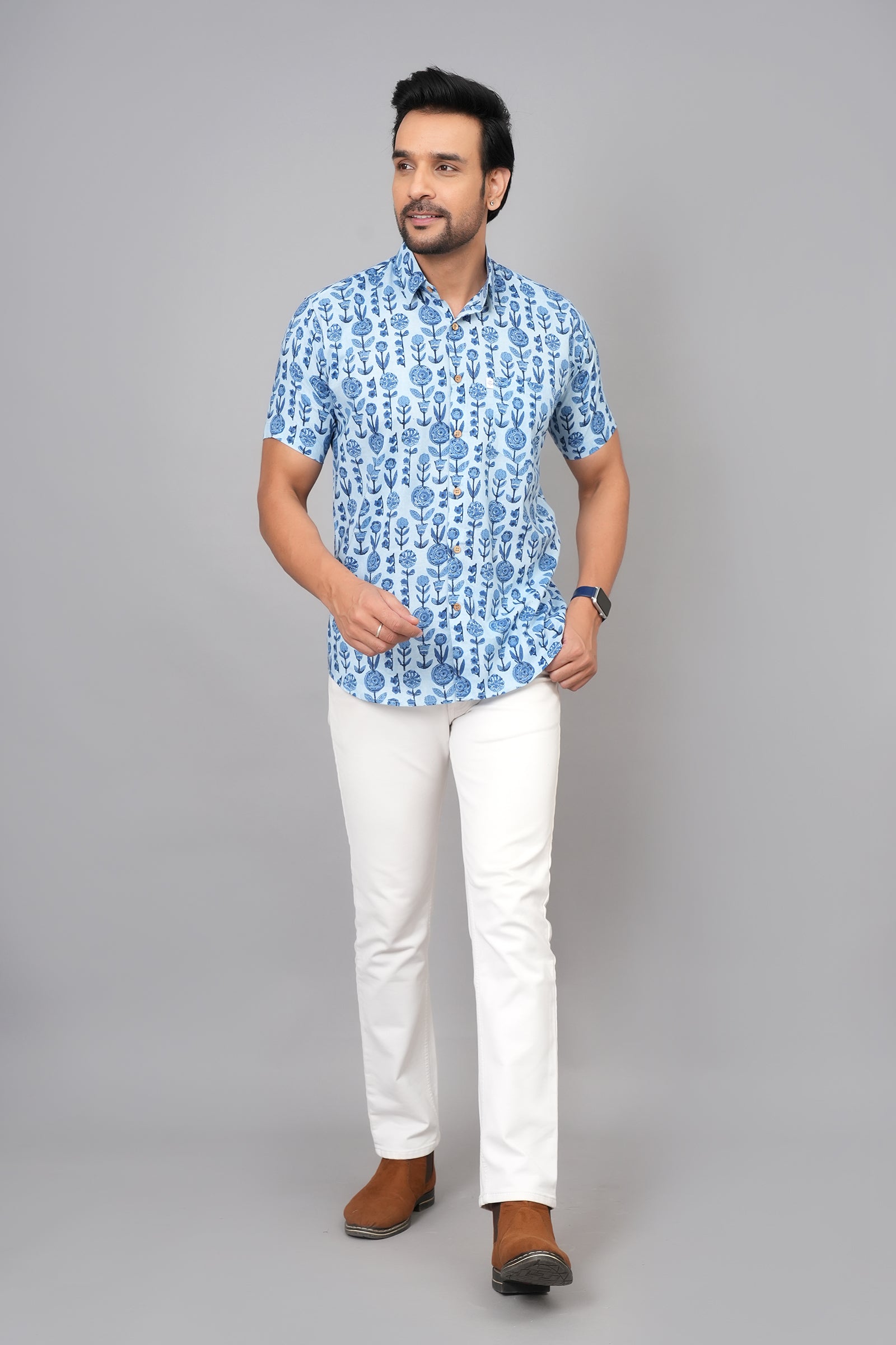Men by House of Gulab Short Sleeves Cotton Shirt