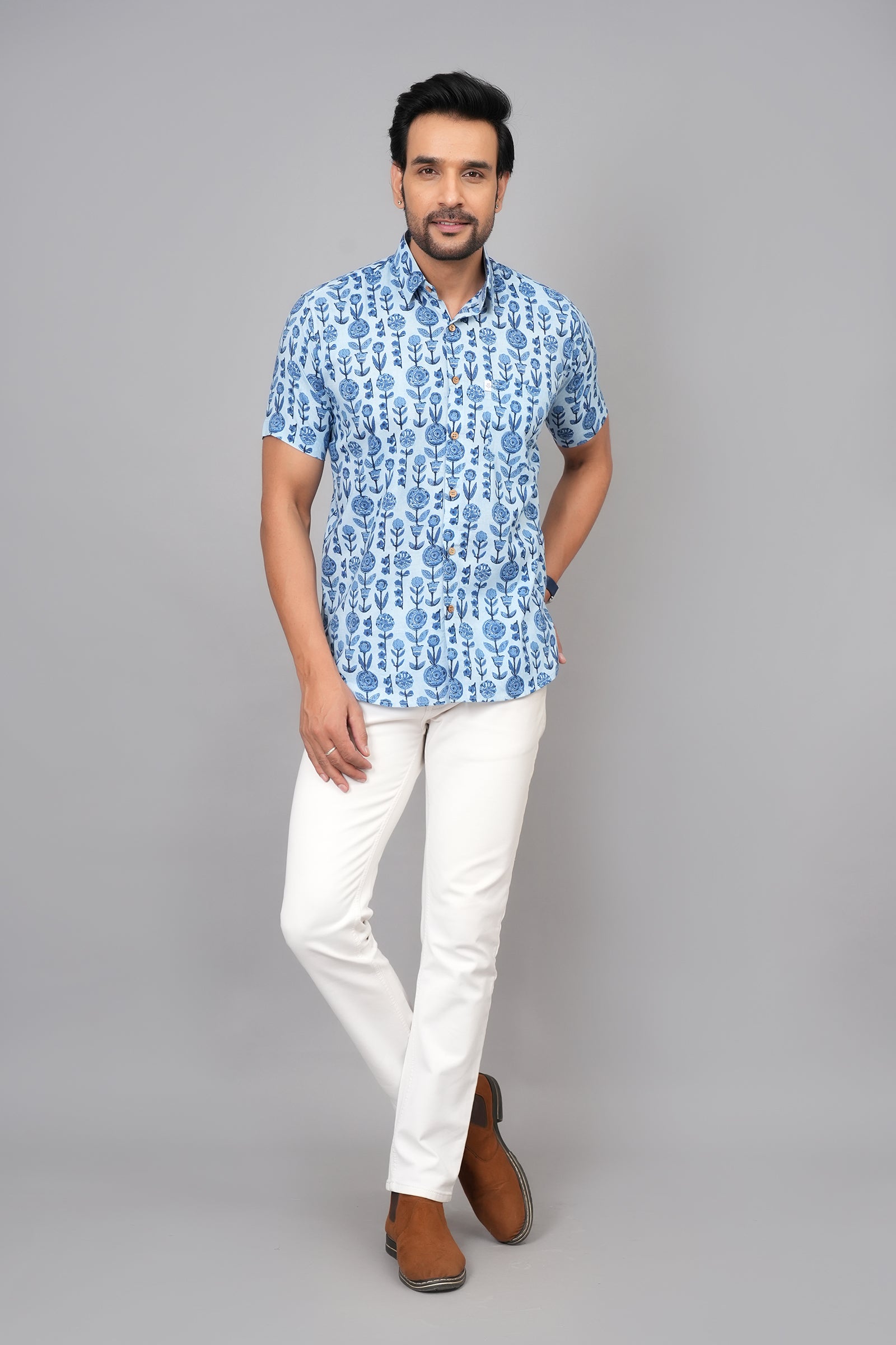 Men by House of Gulab Short Sleeves Cotton Shirt