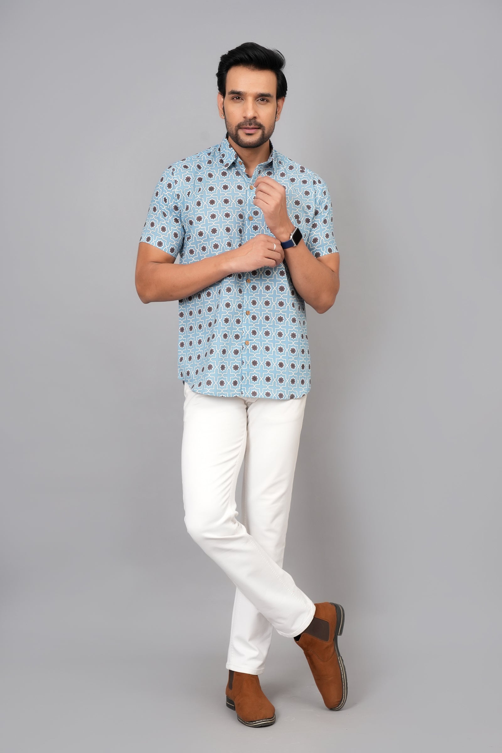 Men by House of Gulab Short Sleeves Cotton Shirt