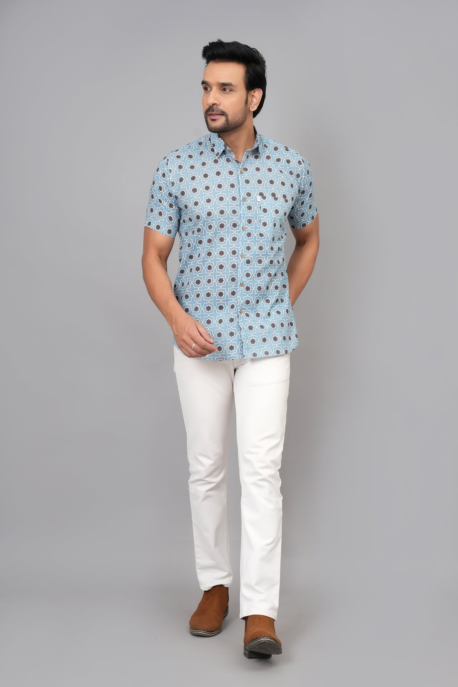 Men by House of Gulab Short Sleeves Cotton Shirt