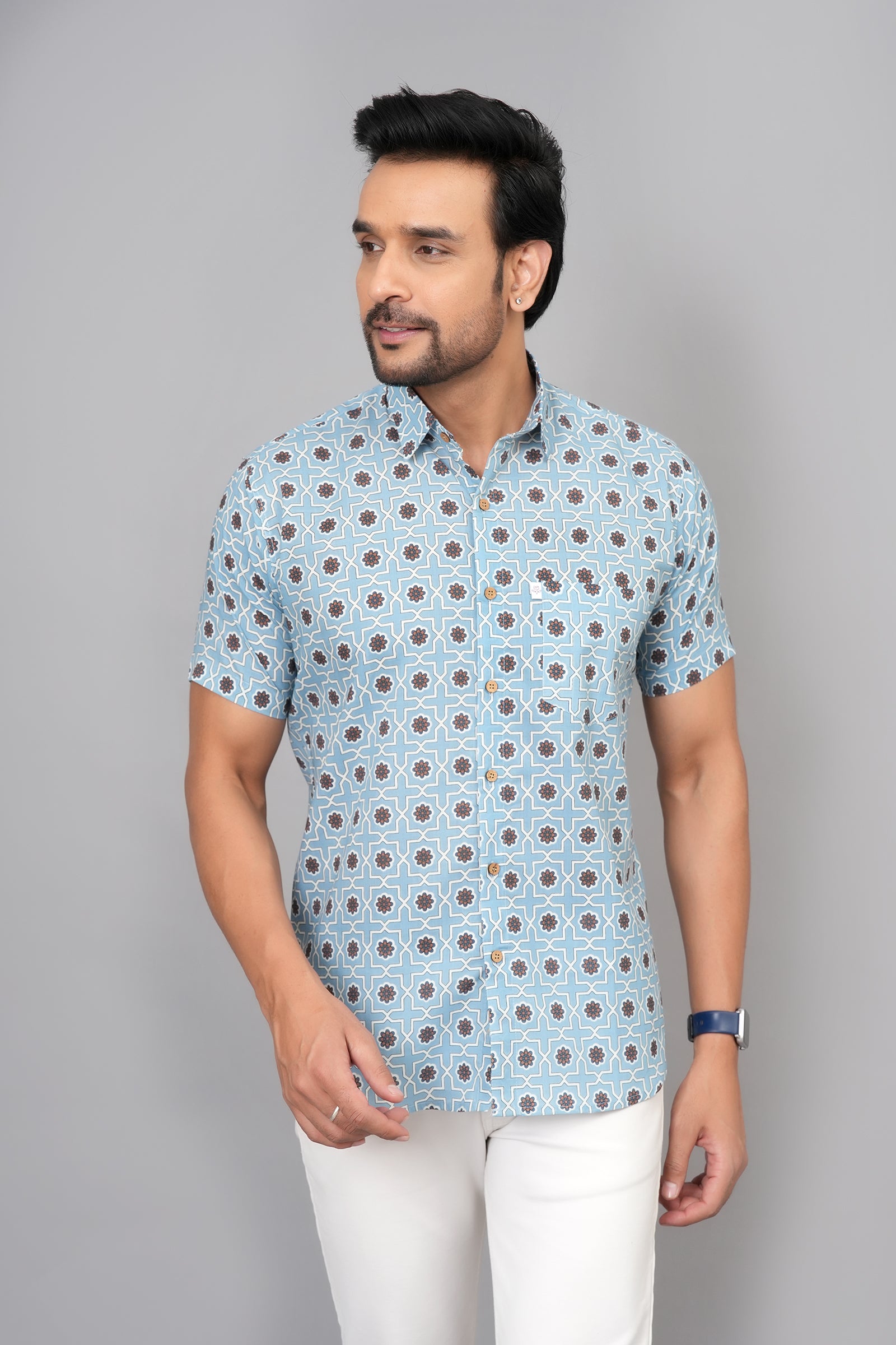 Men by House of Gulab Short Sleeves Cotton Shirt