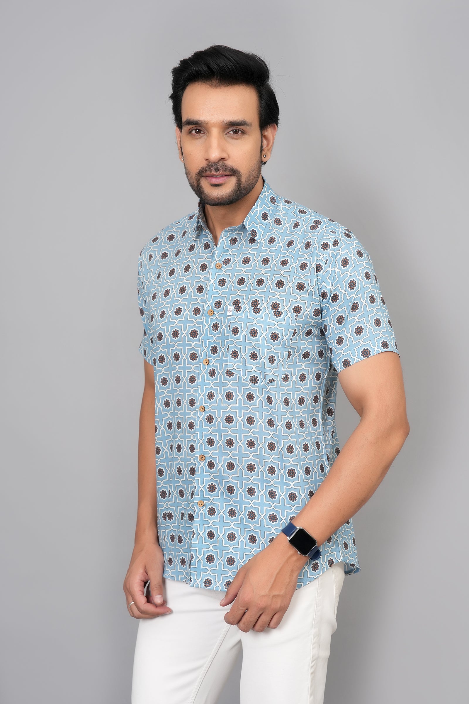 Men by House of Gulab Short Sleeves Cotton Shirt