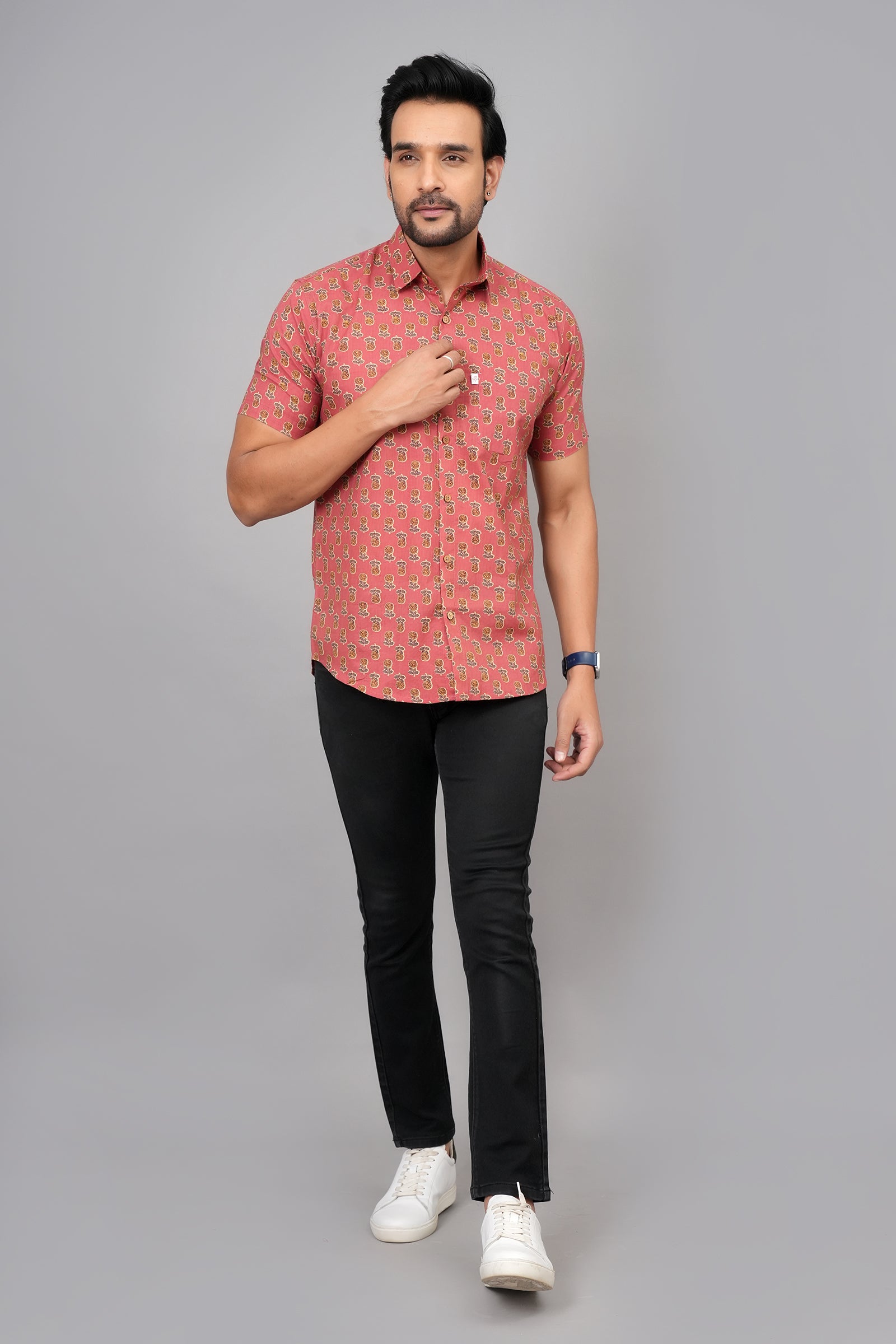 Men by House of Gulab Short Sleeves Cotton Shirt
