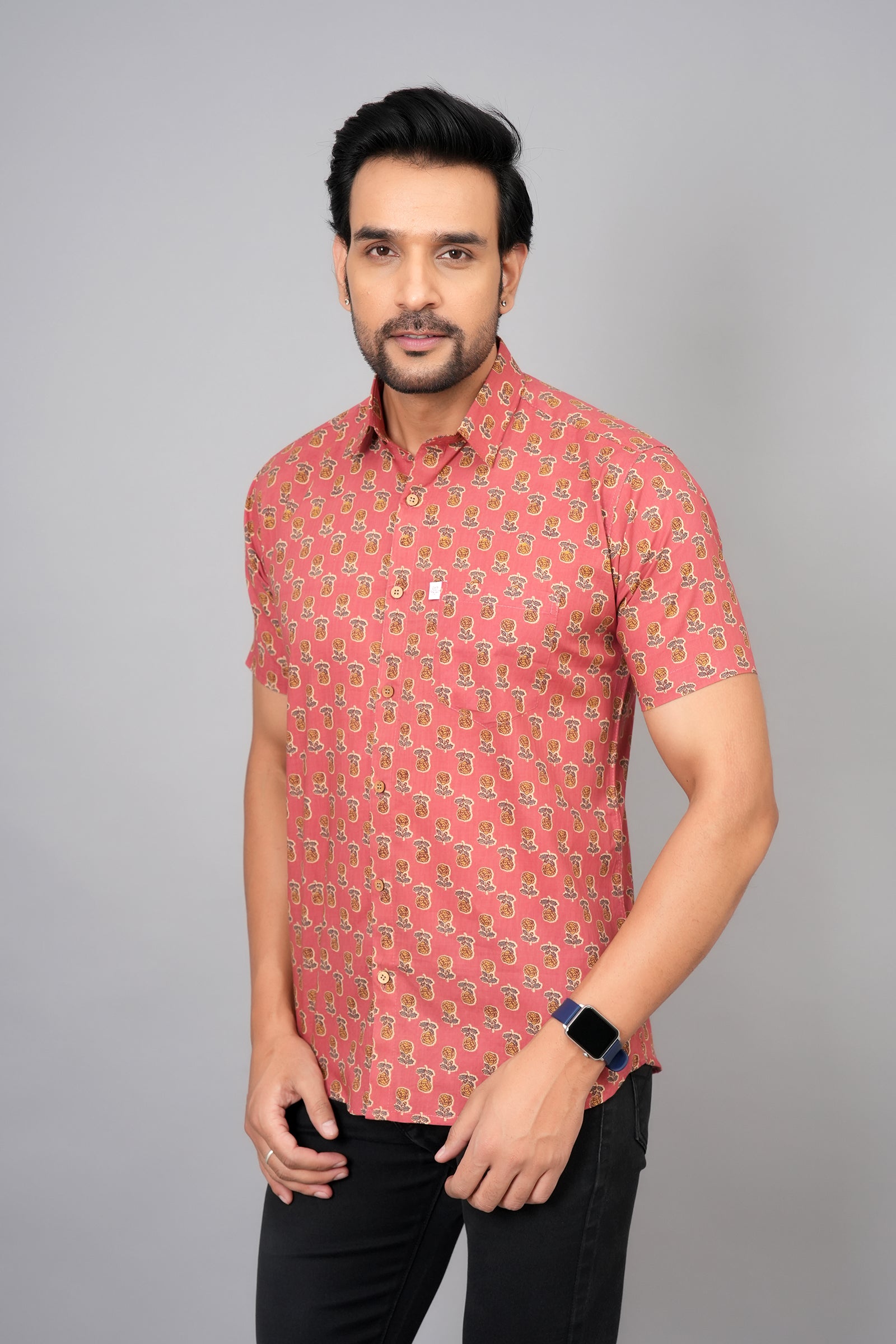 Men by House of Gulab Short Sleeves Cotton Shirt