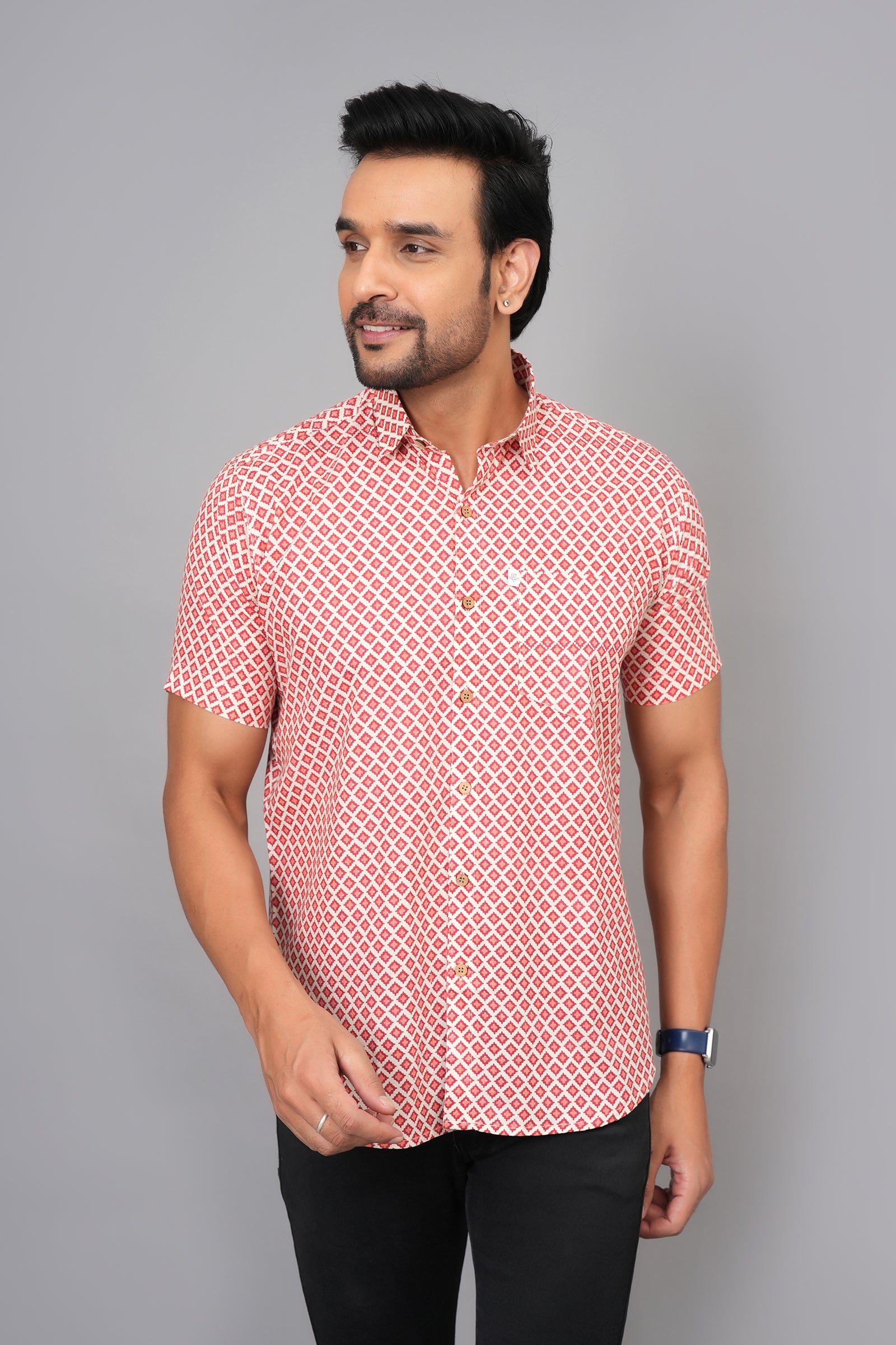 Men by House of Gulab Short Sleeves Cotton Shirt
