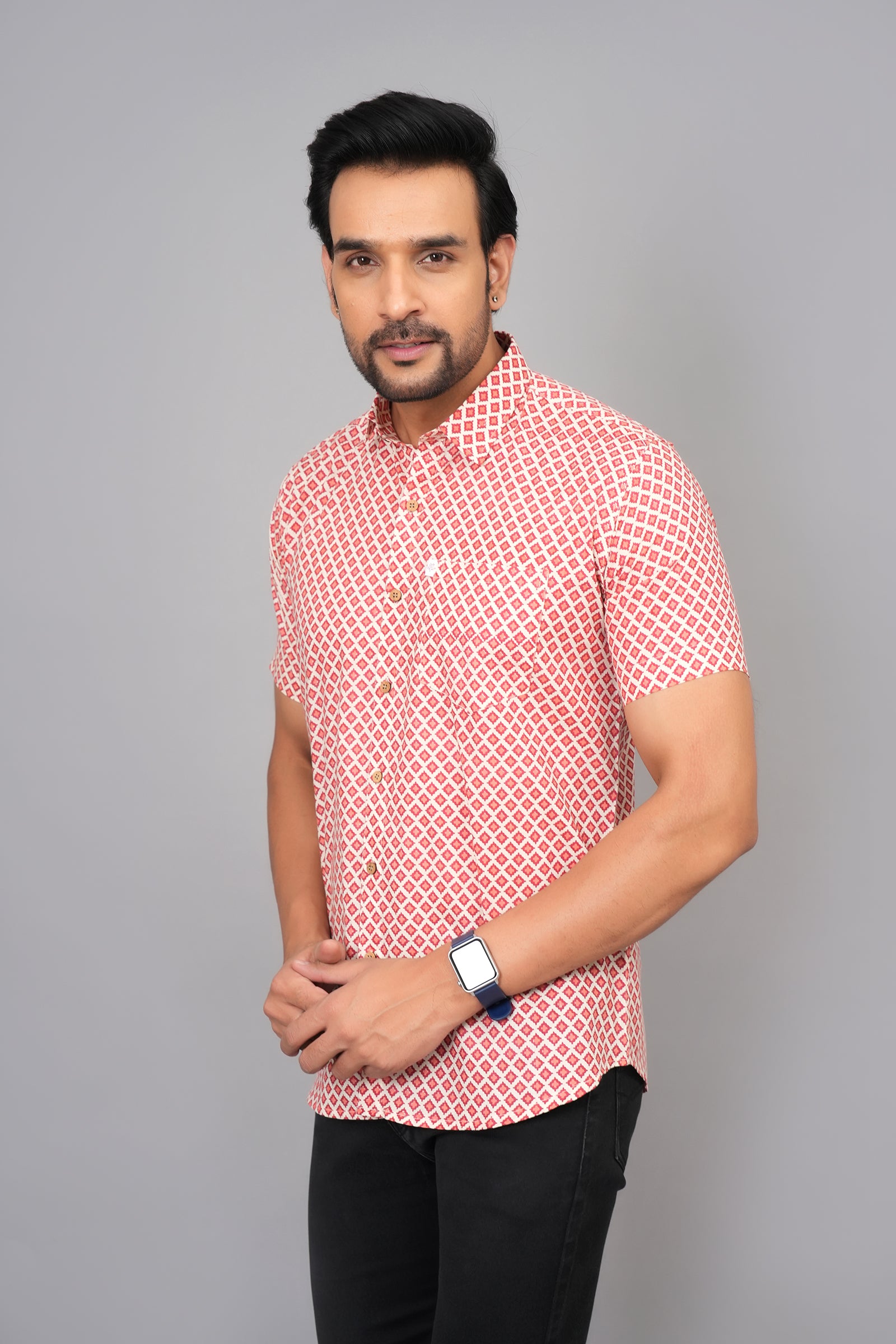 Men by House of Gulab Short Sleeves Cotton Shirt