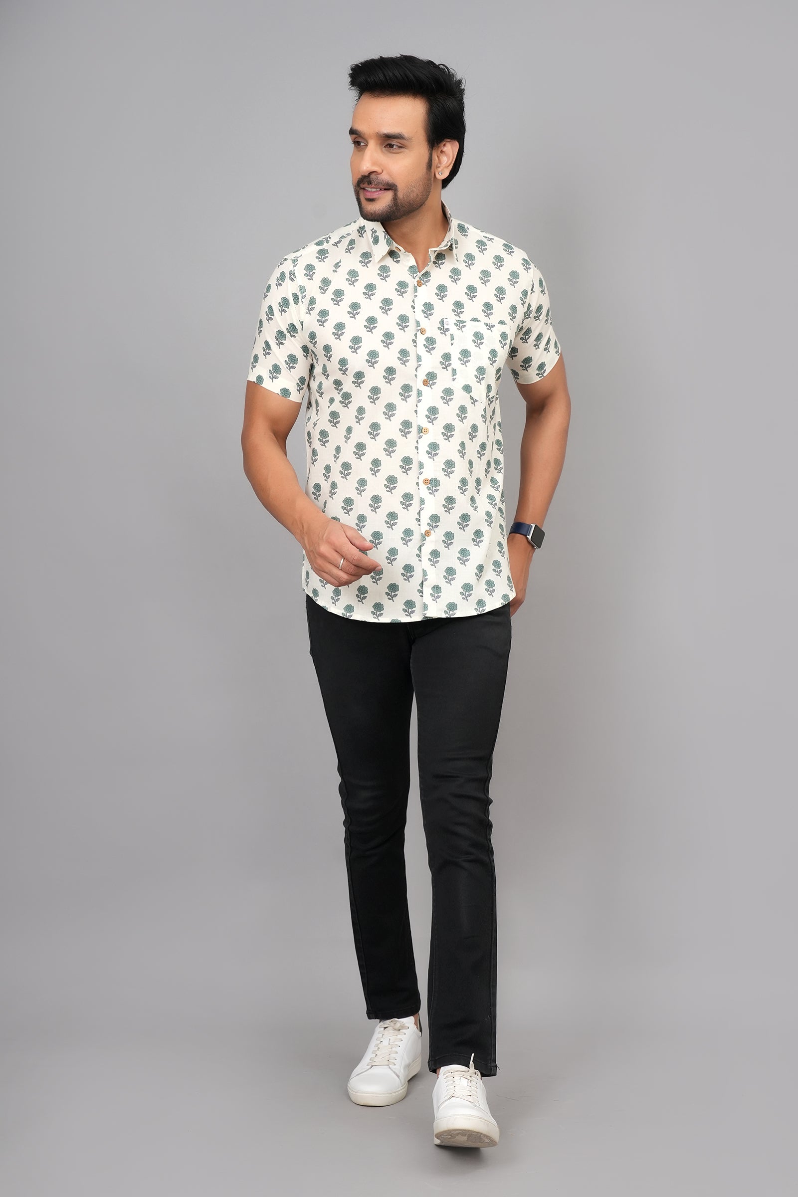 Men by House of Gulab Short Sleeves Cotton Shirt