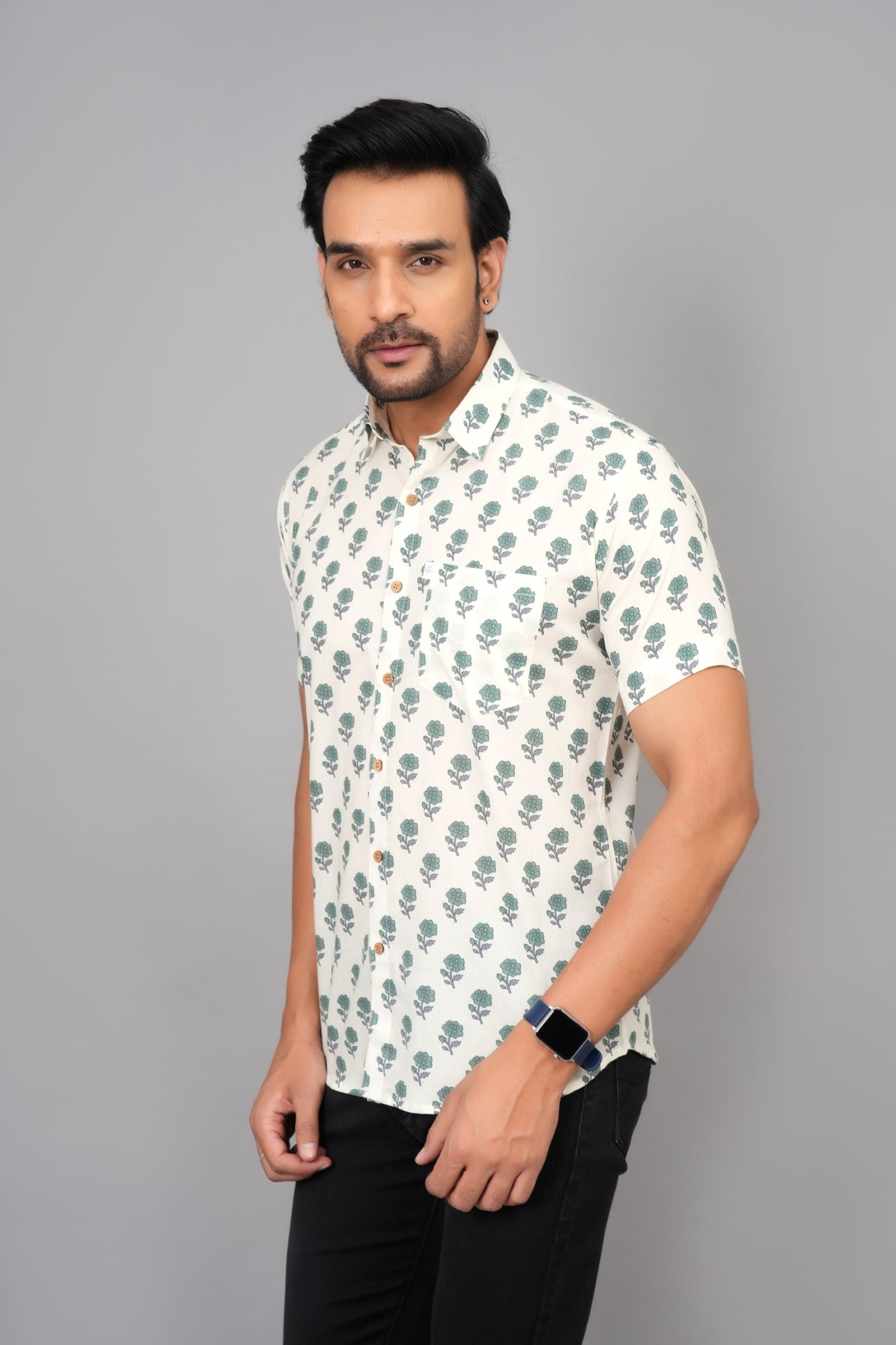 Men by House of Gulab Short Sleeves Cotton Shirt