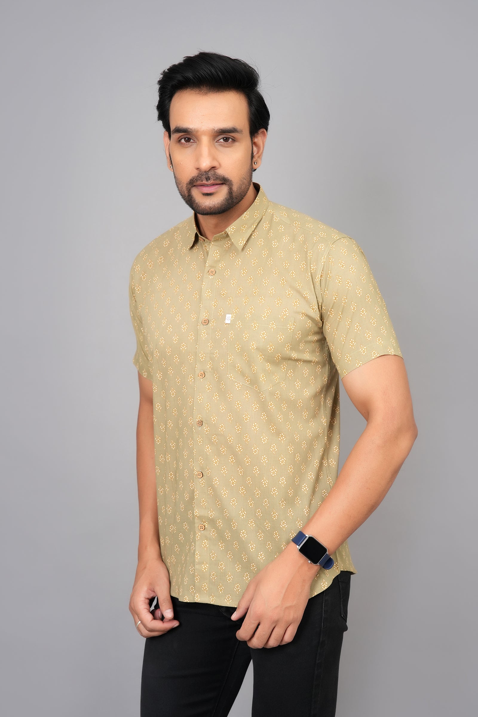 Men by House of Gulab Short Sleeves Cotton Shirt