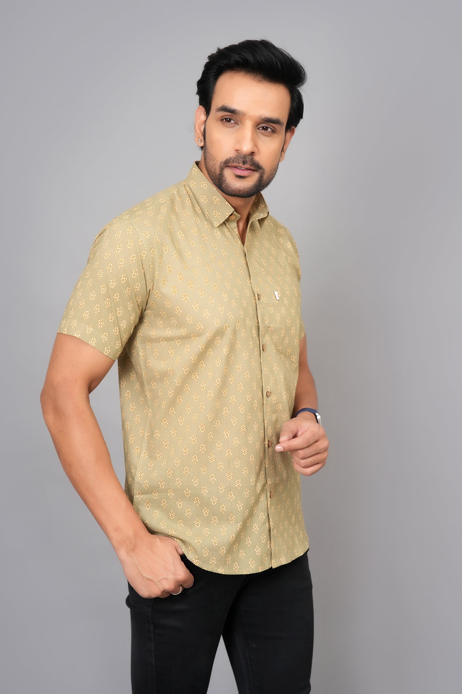 Men by House of Gulab Short Sleeves Cotton Shirt
