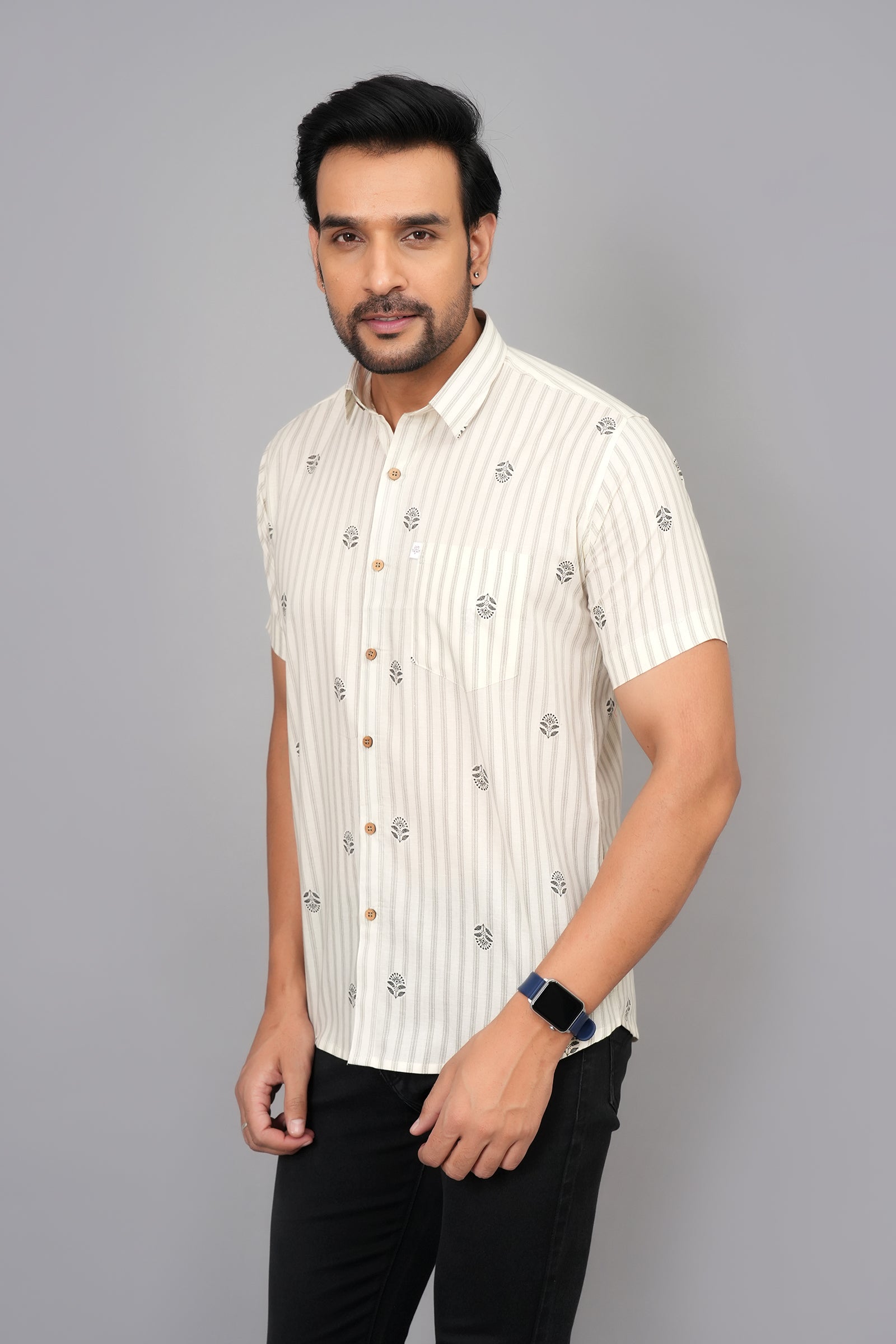 Men by House of Gulab Short Sleeves Cotton Shirt