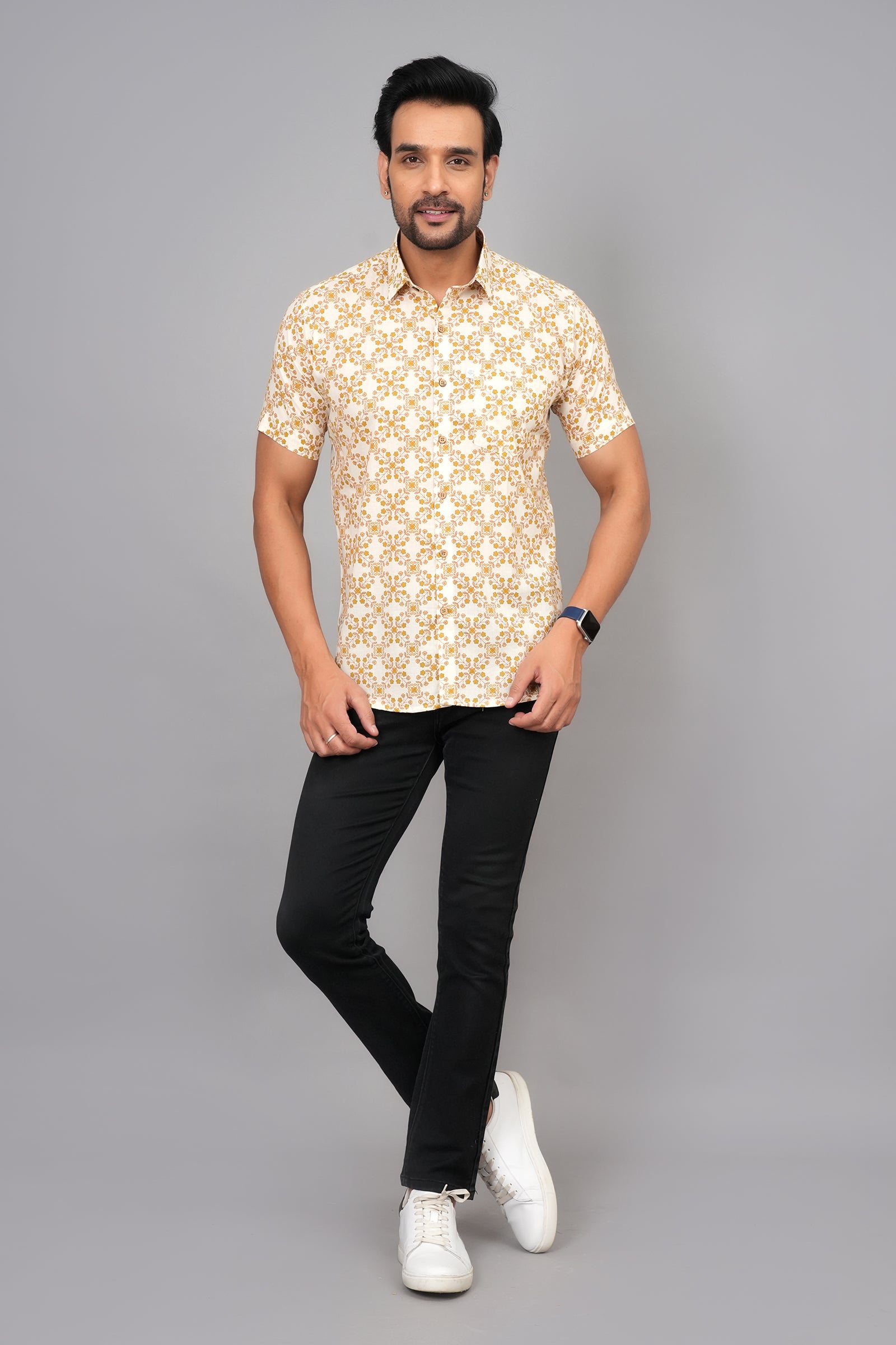 Men by House of Gulab Short Sleeves Cotton Shirt