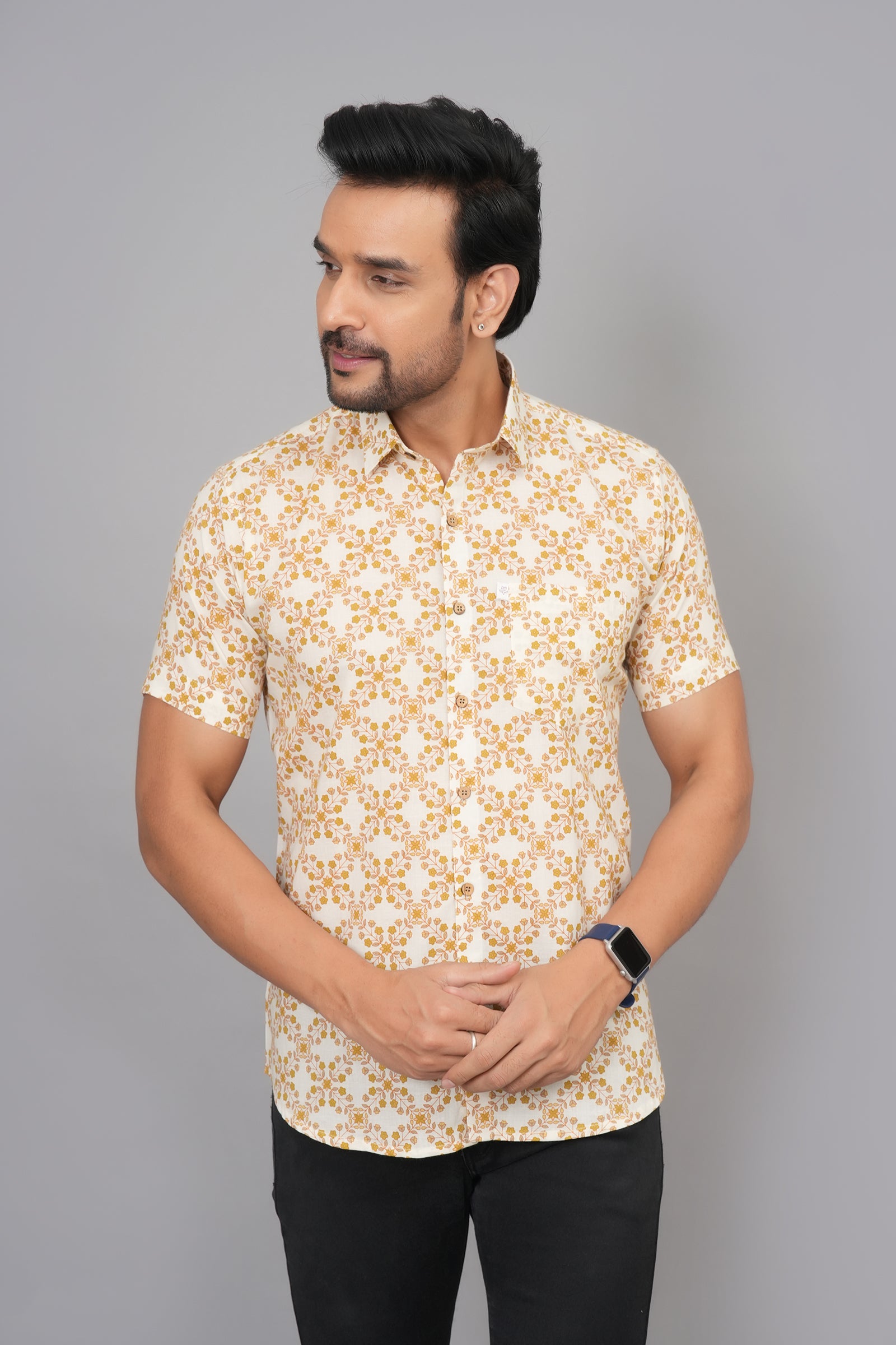Men by House of Gulab Short Sleeves Cotton Shirt