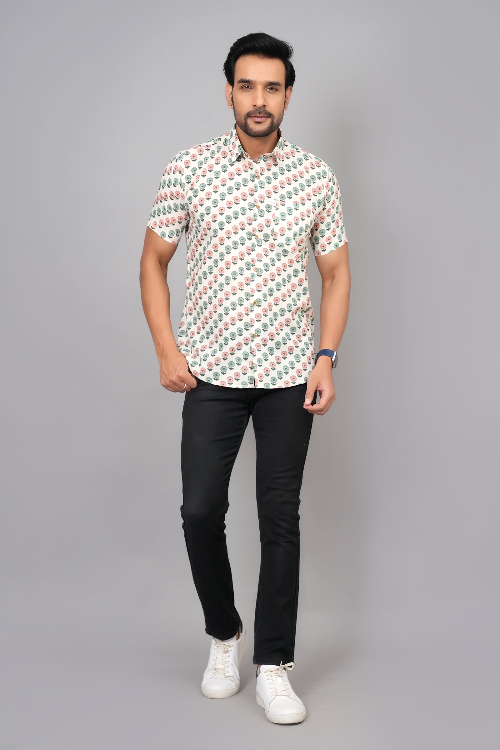 Men by House of Gulab Short Sleeves Cotton Shirt