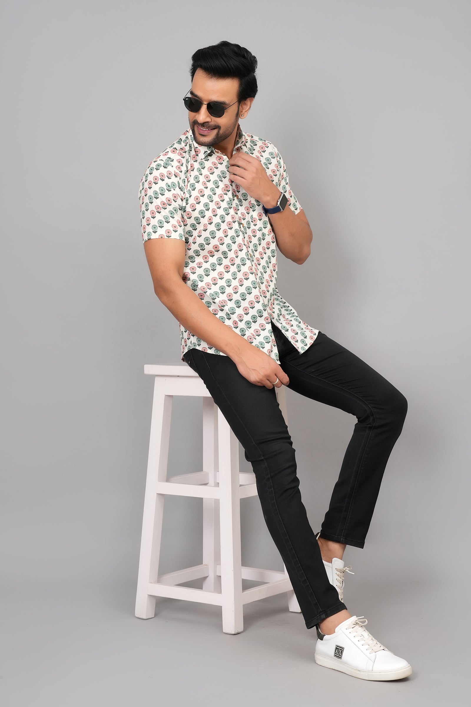 Men by House of Gulab Short Sleeves Cotton Shirt