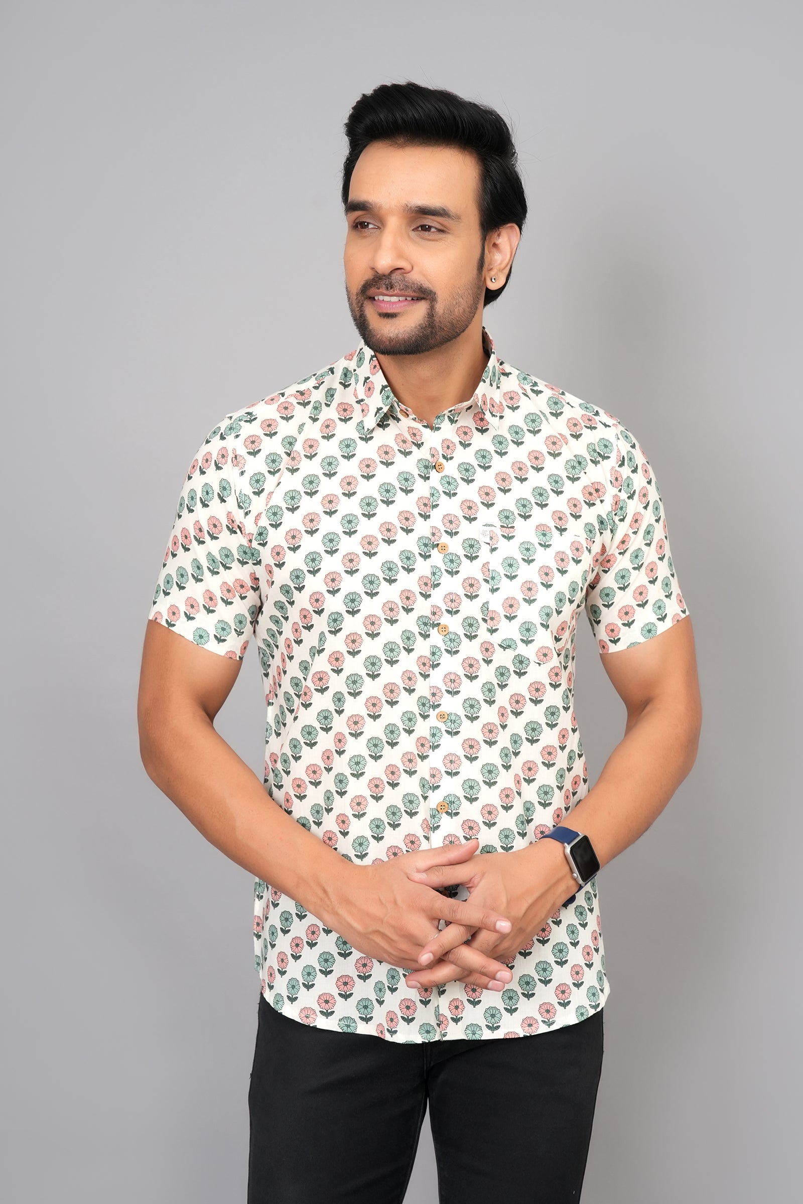 Men by House of Gulab Short Sleeves Cotton Shirt