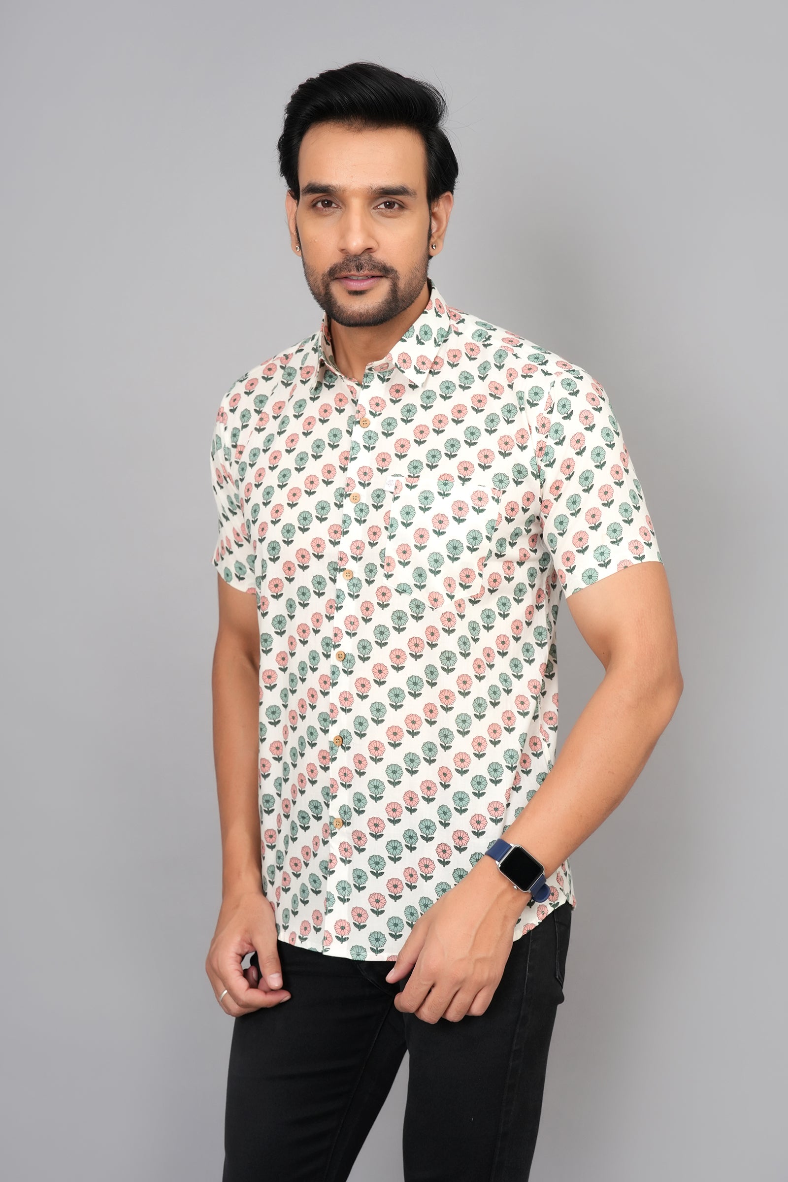 Men by House of Gulab Short Sleeves Cotton Shirt