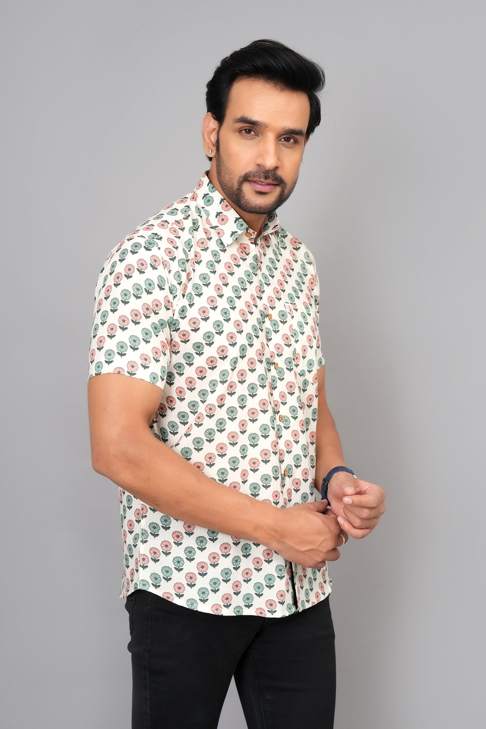 Men by House of Gulab Short Sleeves Cotton Shirt