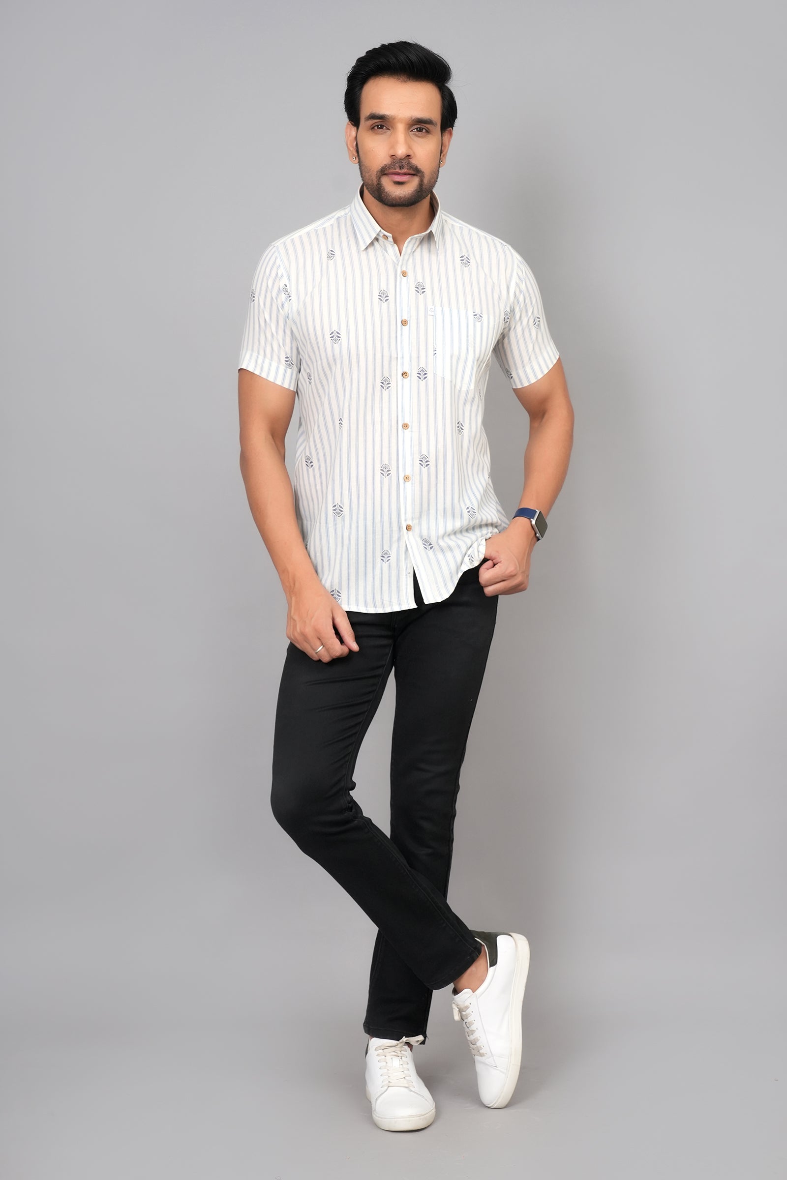 Men by House of Gulab Short Sleeves Cotton Shirt