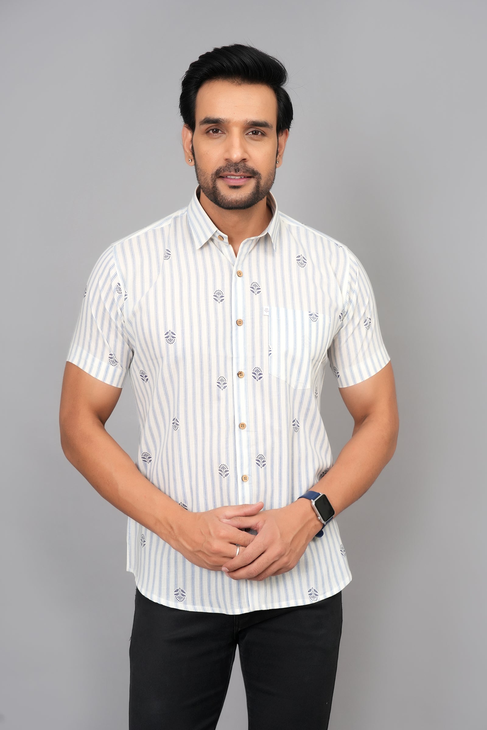 Men by House of Gulab Short Sleeves Cotton Shirt