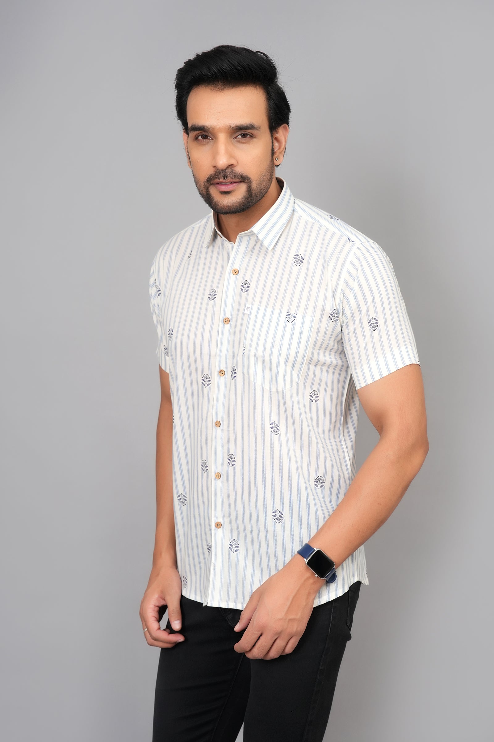 Men by House of Gulab Short Sleeves Cotton Shirt