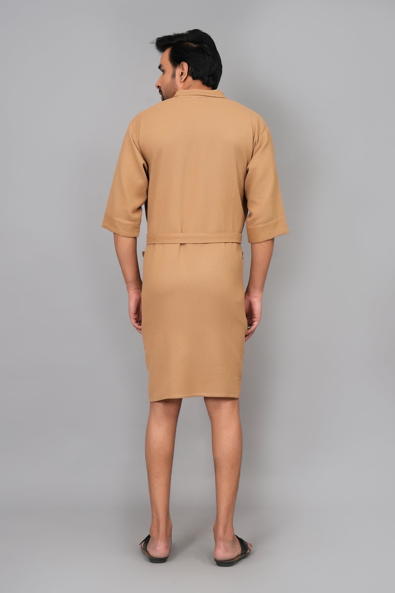 Waffle Cotton Premium Plain Style Unisex Bathrobe - Free Size