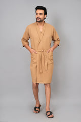 Waffle Cotton Premium Plain Style Unisex Bathrobe - Free Size