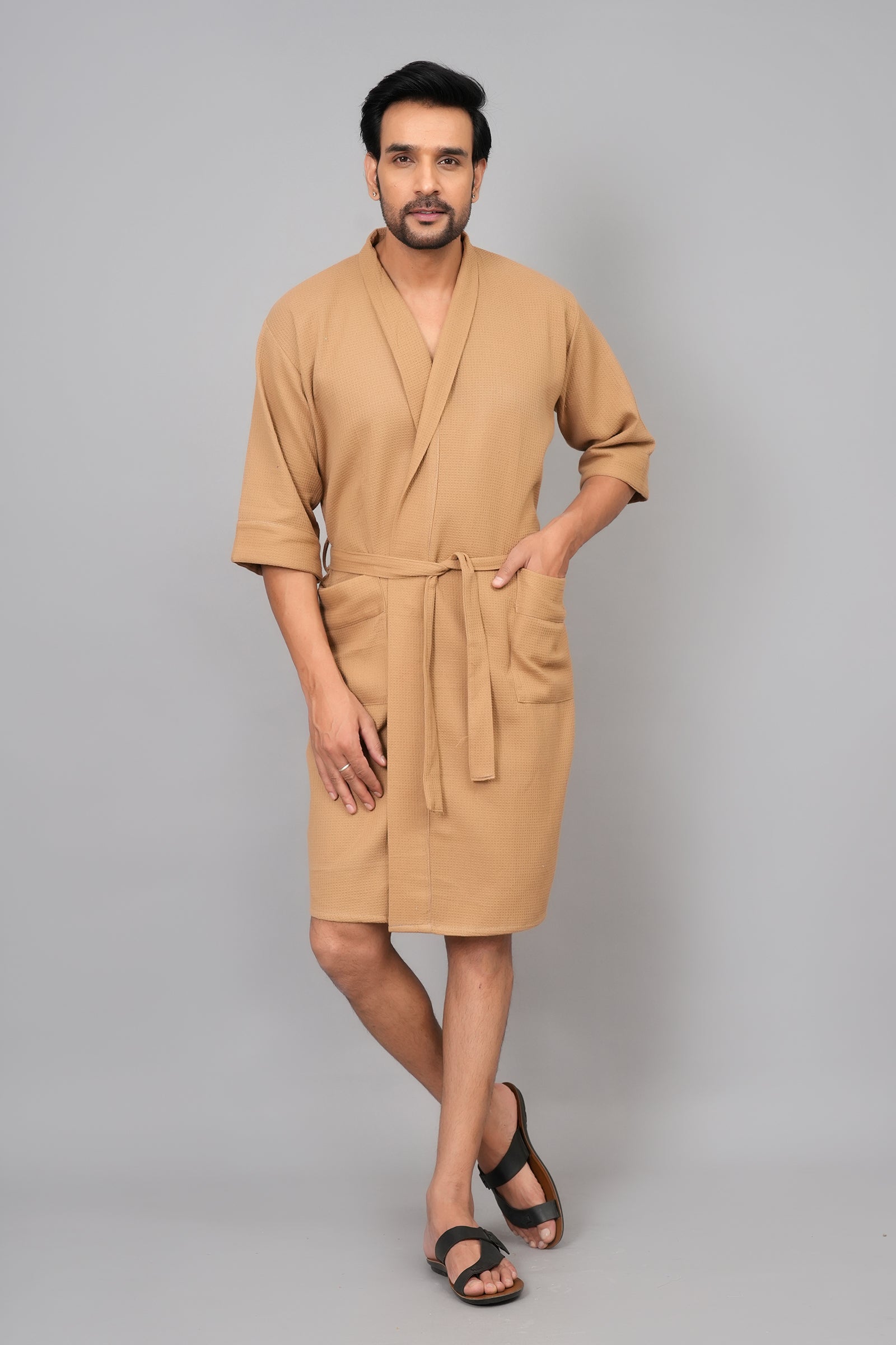 Waffle Cotton Premium Plain Style Unisex Bathrobe - Free Size