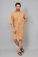 Waffle Cotton Premium Plain Style Unisex Bathrobe - Free Size