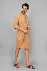 Waffle Cotton Premium Plain Style Unisex Bathrobe - Free Size